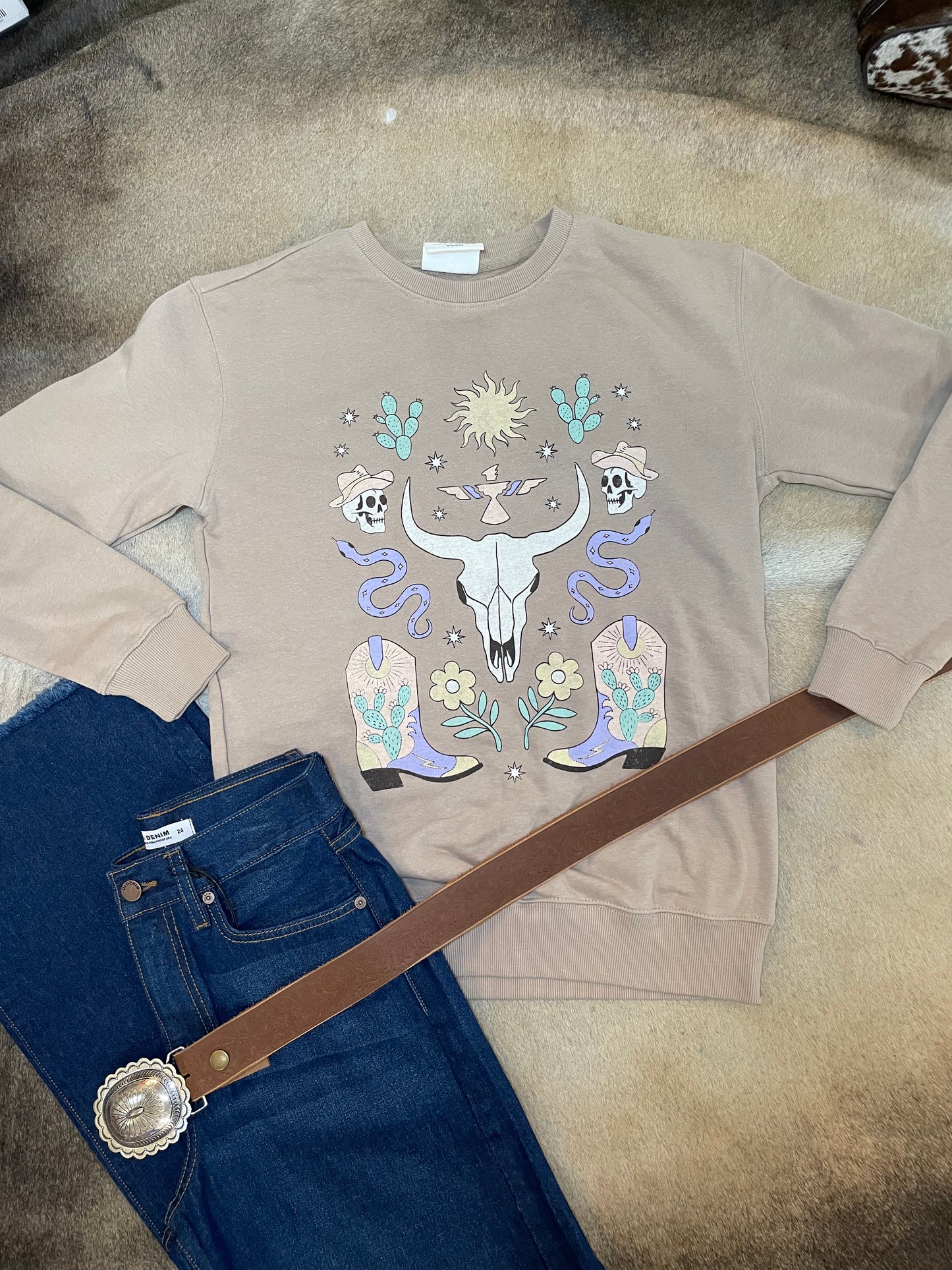 Wild West Pastel Graphic Crewneck Sweatshirt