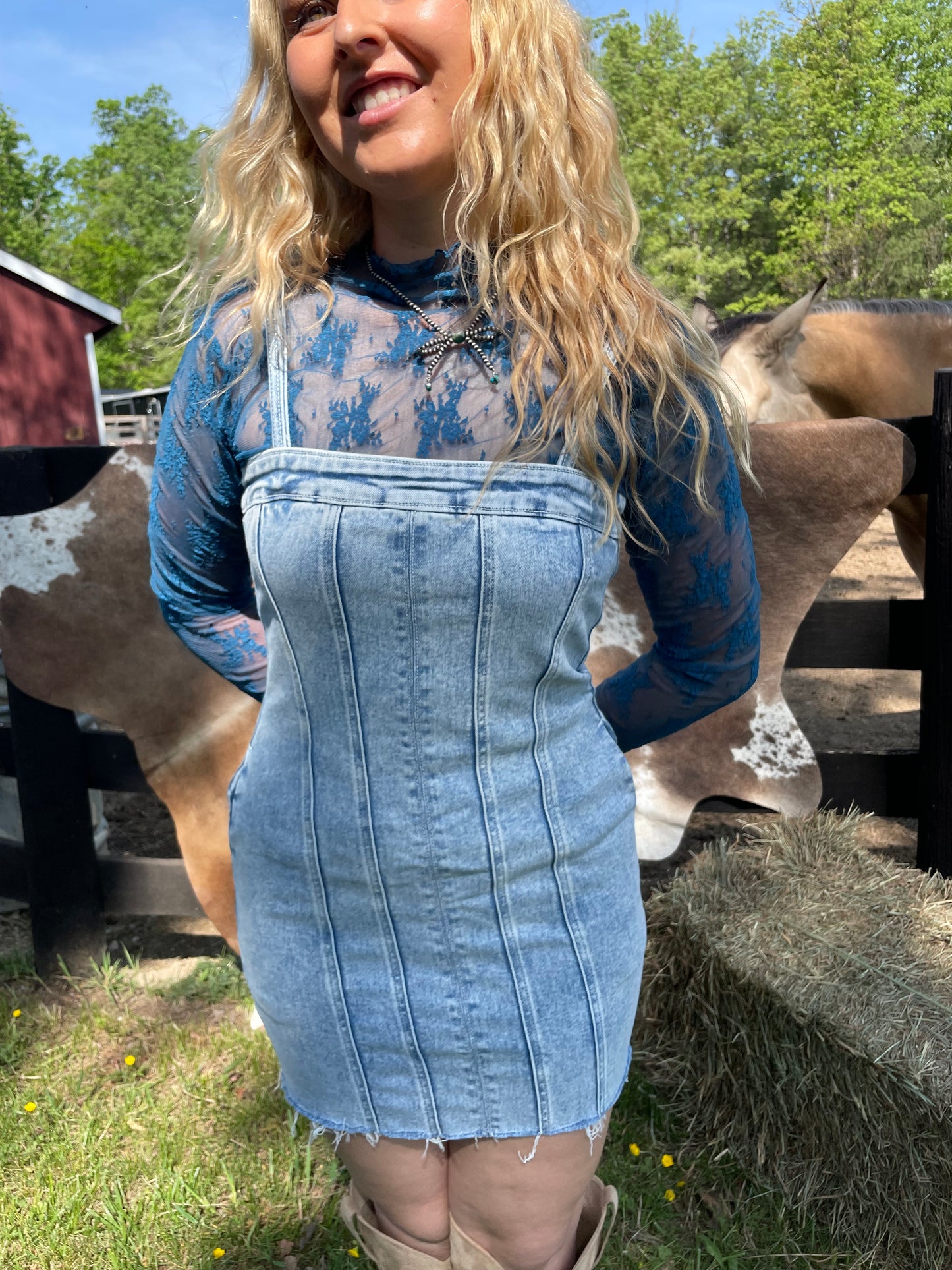 Stretchy Denim Mini Dress with Removable Straps