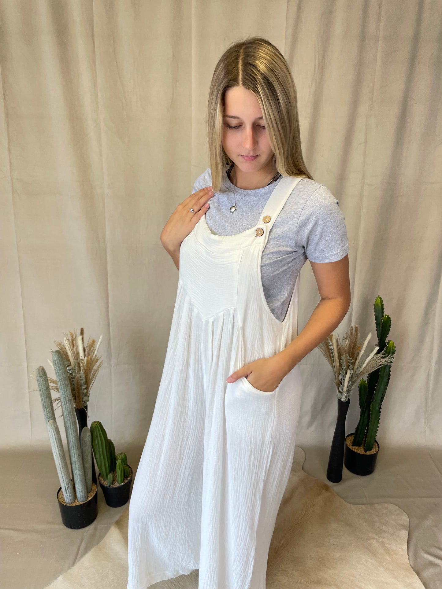 The Bailey Gauze Jumpsuit in White