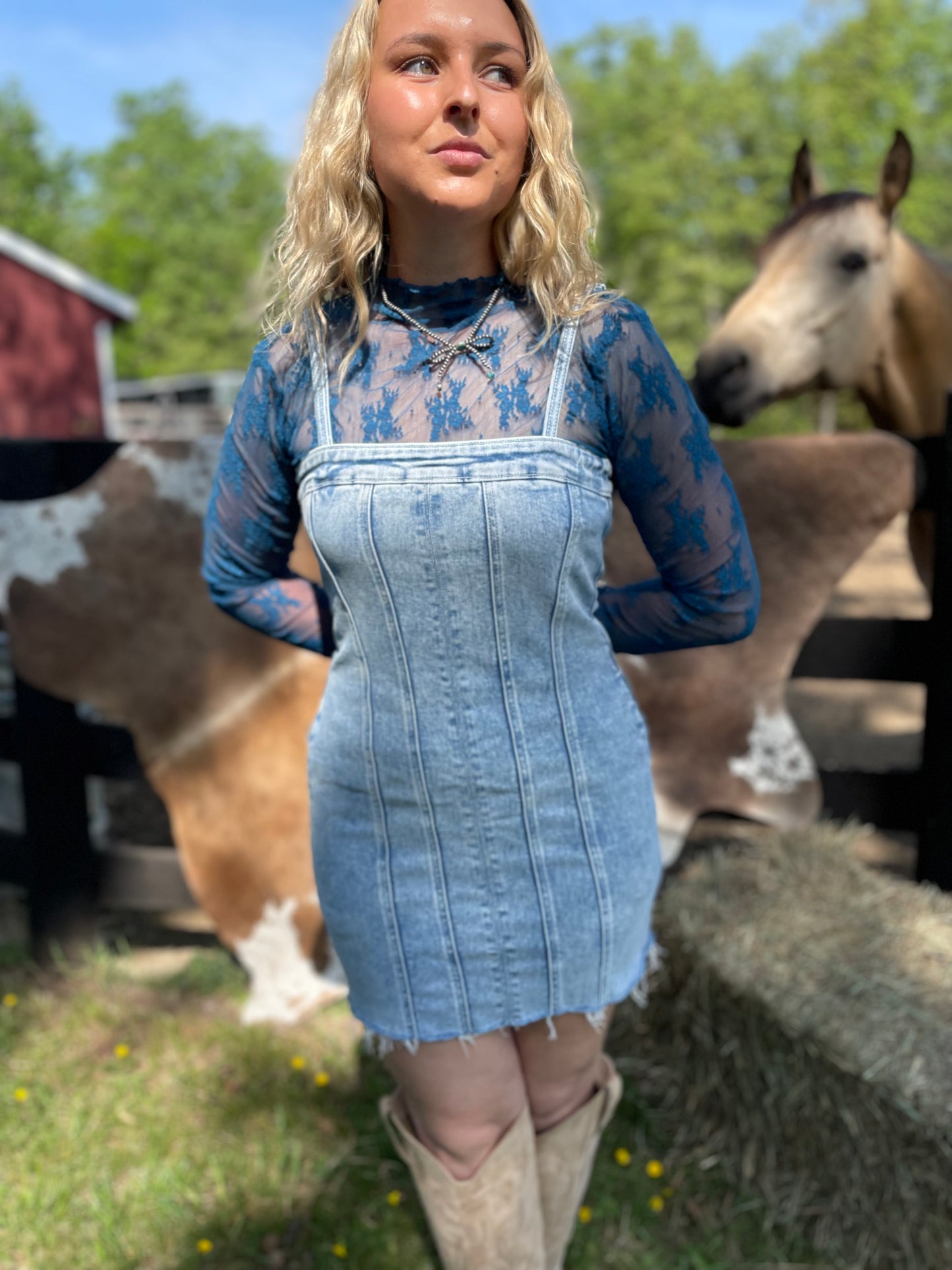 Stretchy Denim Mini Dress with Removable Straps