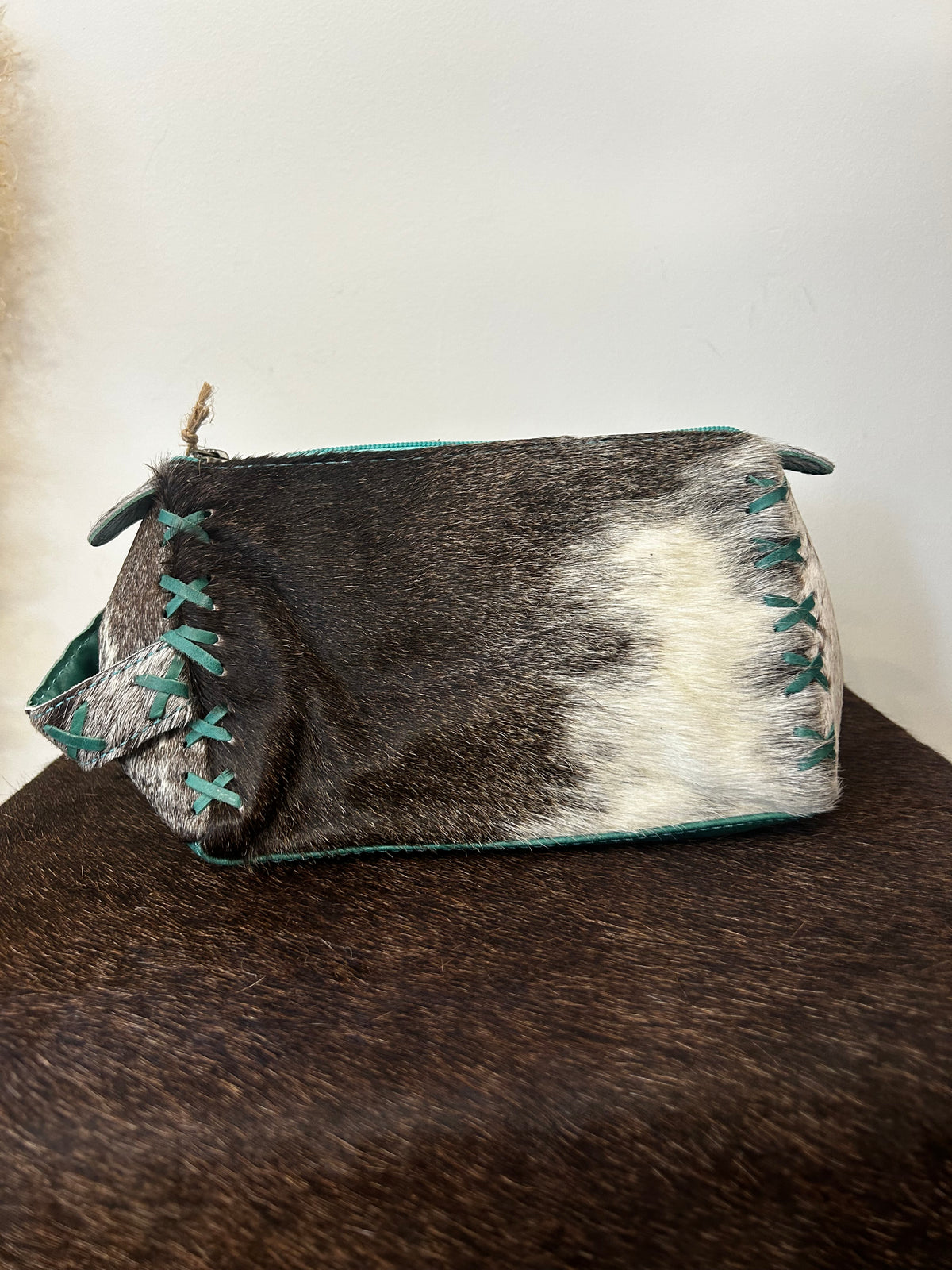 Small Cow Hide Cosmetic Bag // Turquoise