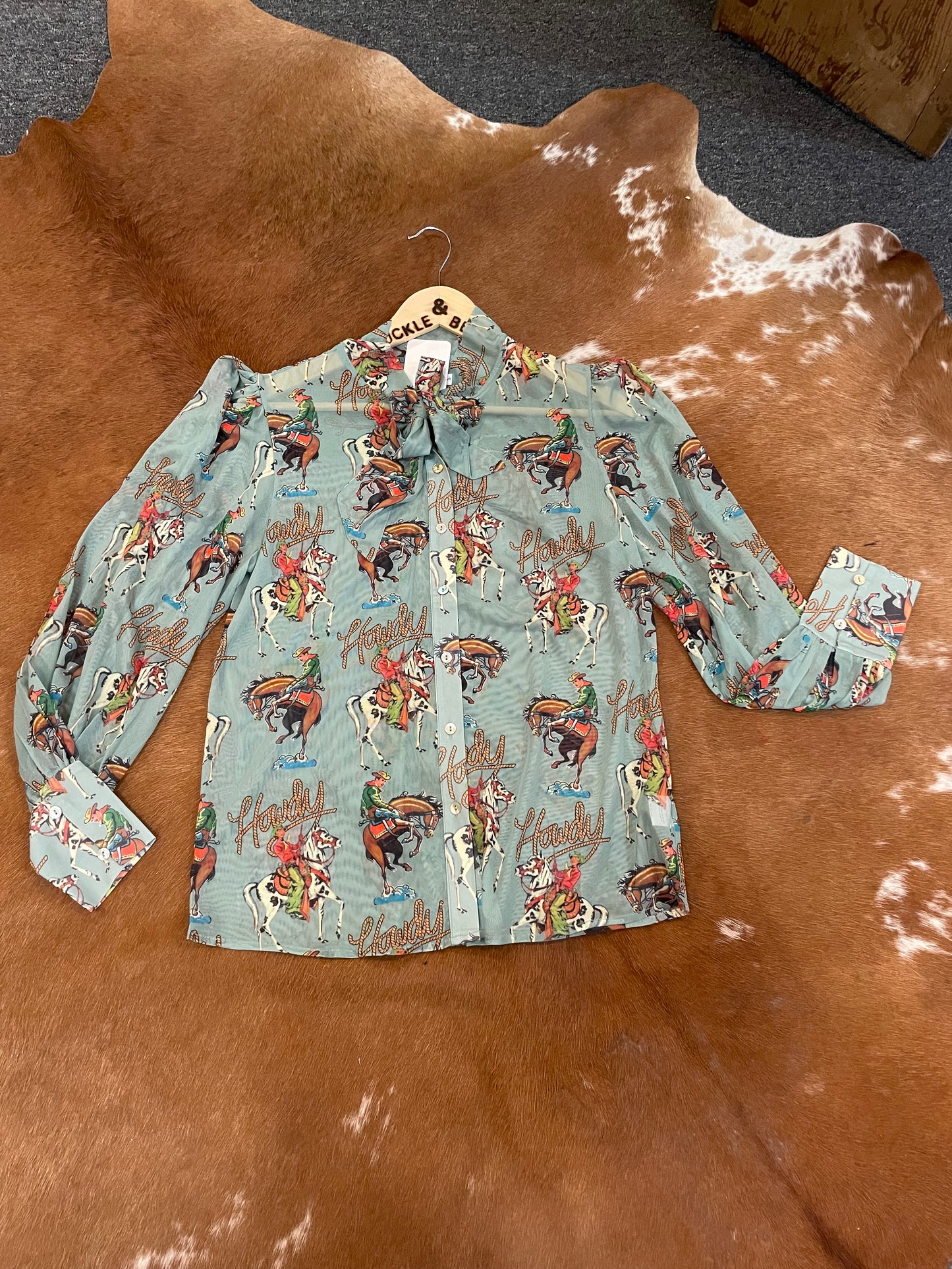 Retro Cowboy Mesh Button Blouse