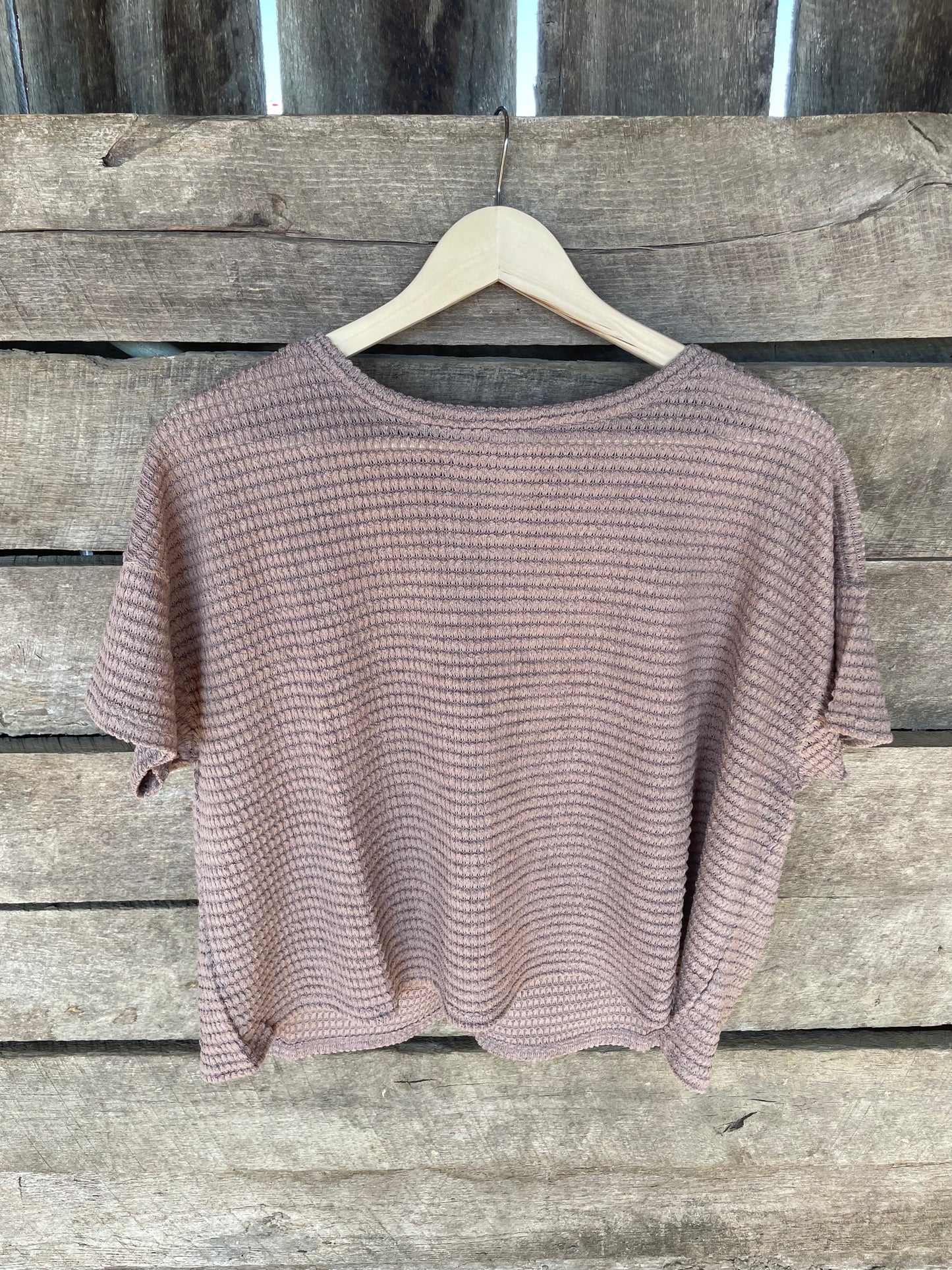 Basic Boxy Waffle Knit Top in Mocha