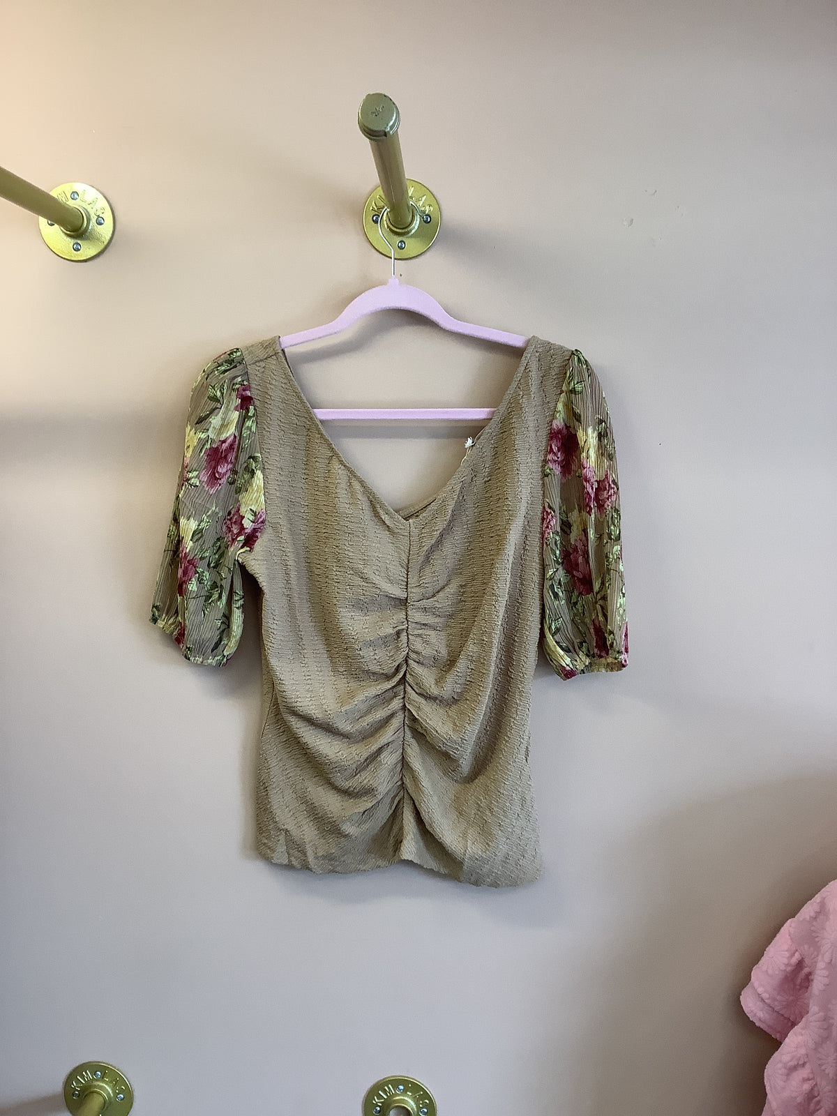 Ruched Floral Puff Sleeve Top