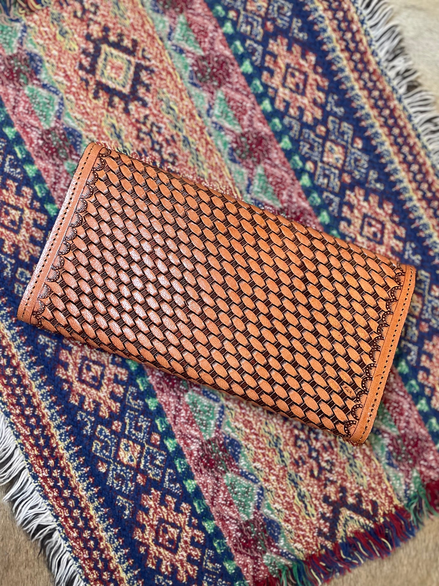 Basketweave Leather & Cowhide Tri-fold Wallet