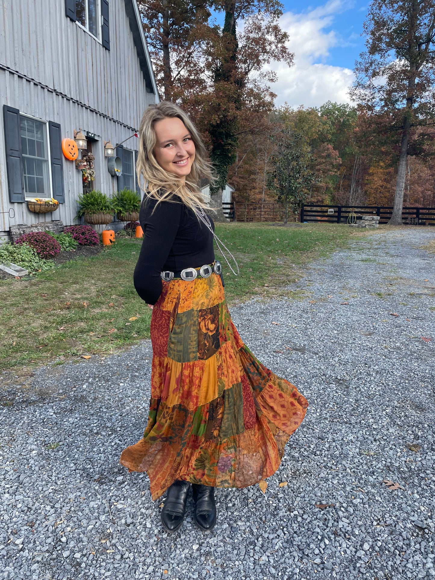 Rustic Patchwork Maxi Skirt
