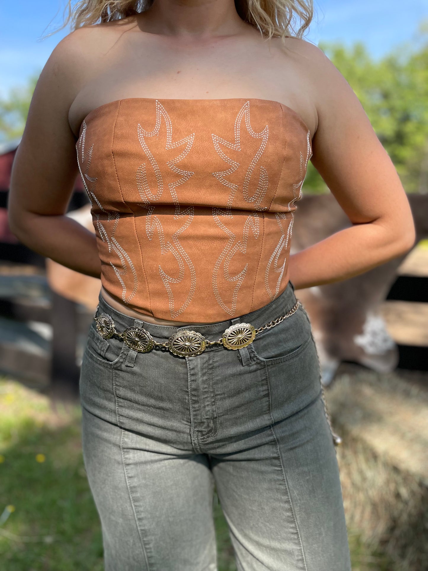 Arizona Boot Stitch Corset Top in Tan