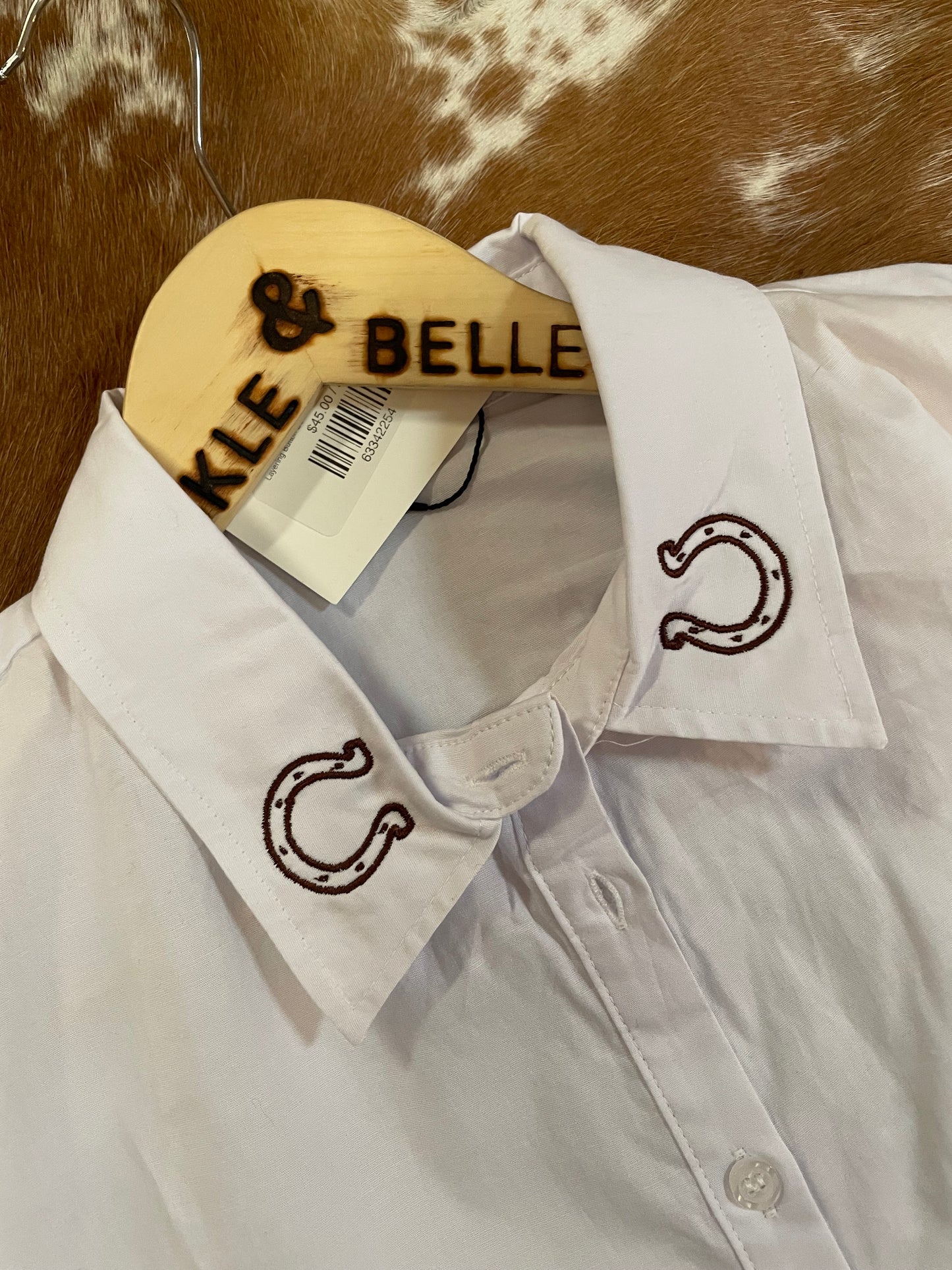 Layering Button Down with Horse Shoe Embroidery