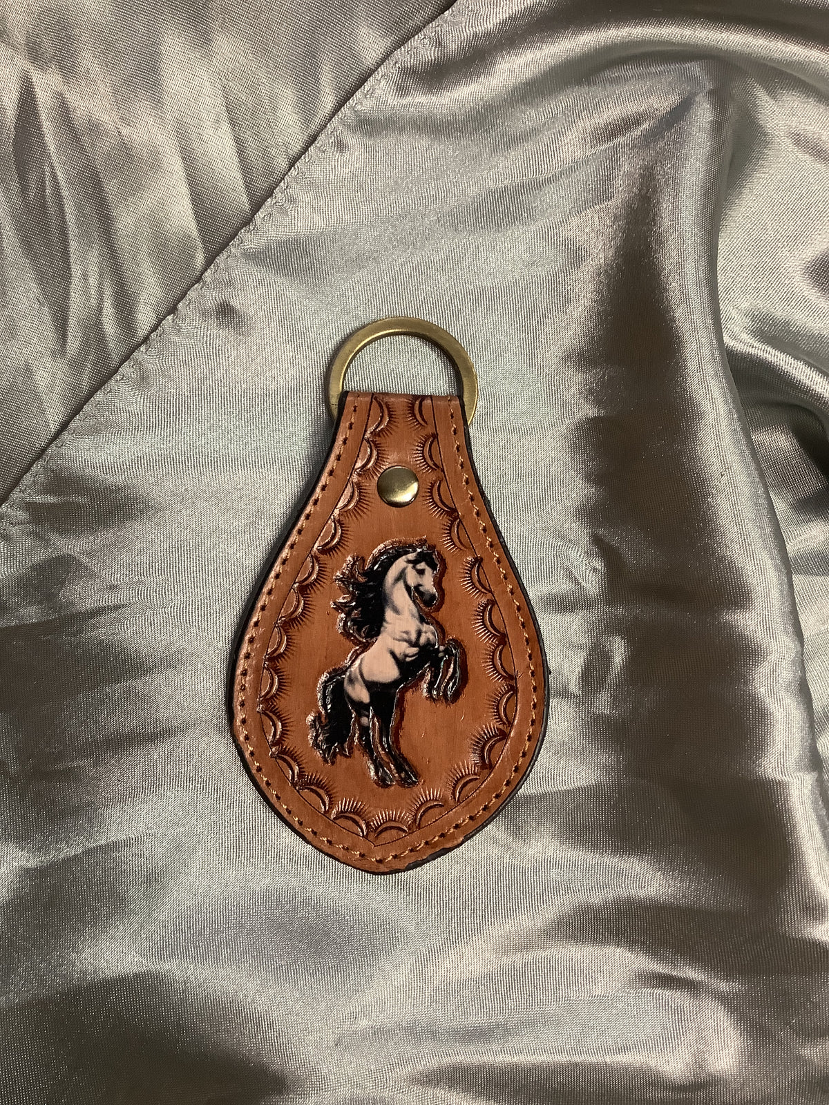 Rearing Horse Cowhide Petal Keychain
