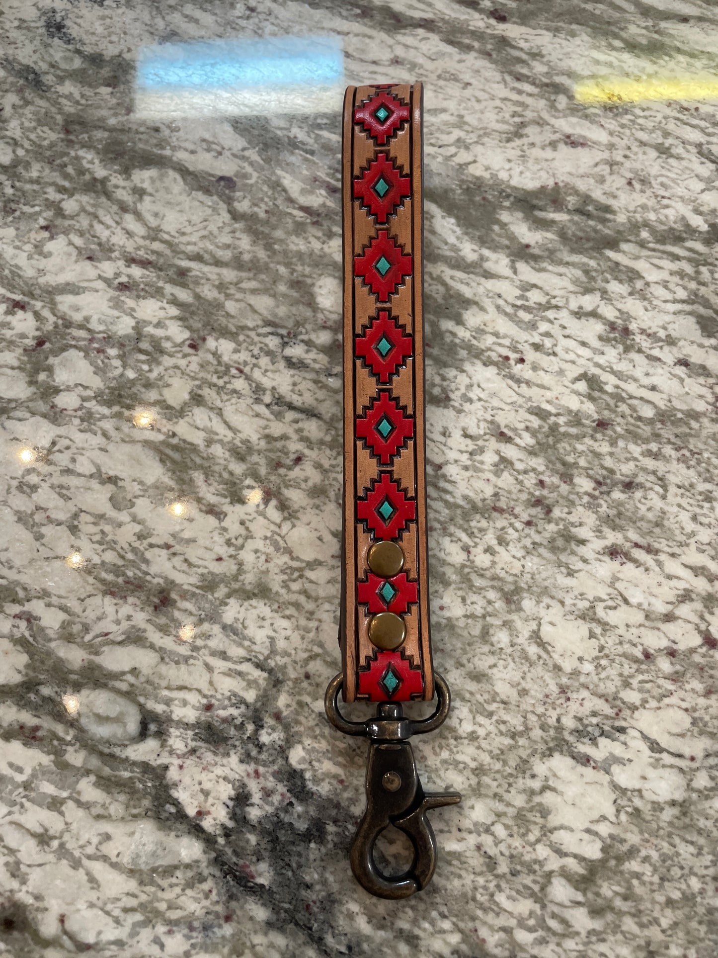 Tooled Leather Wristlet Strap // Aztec