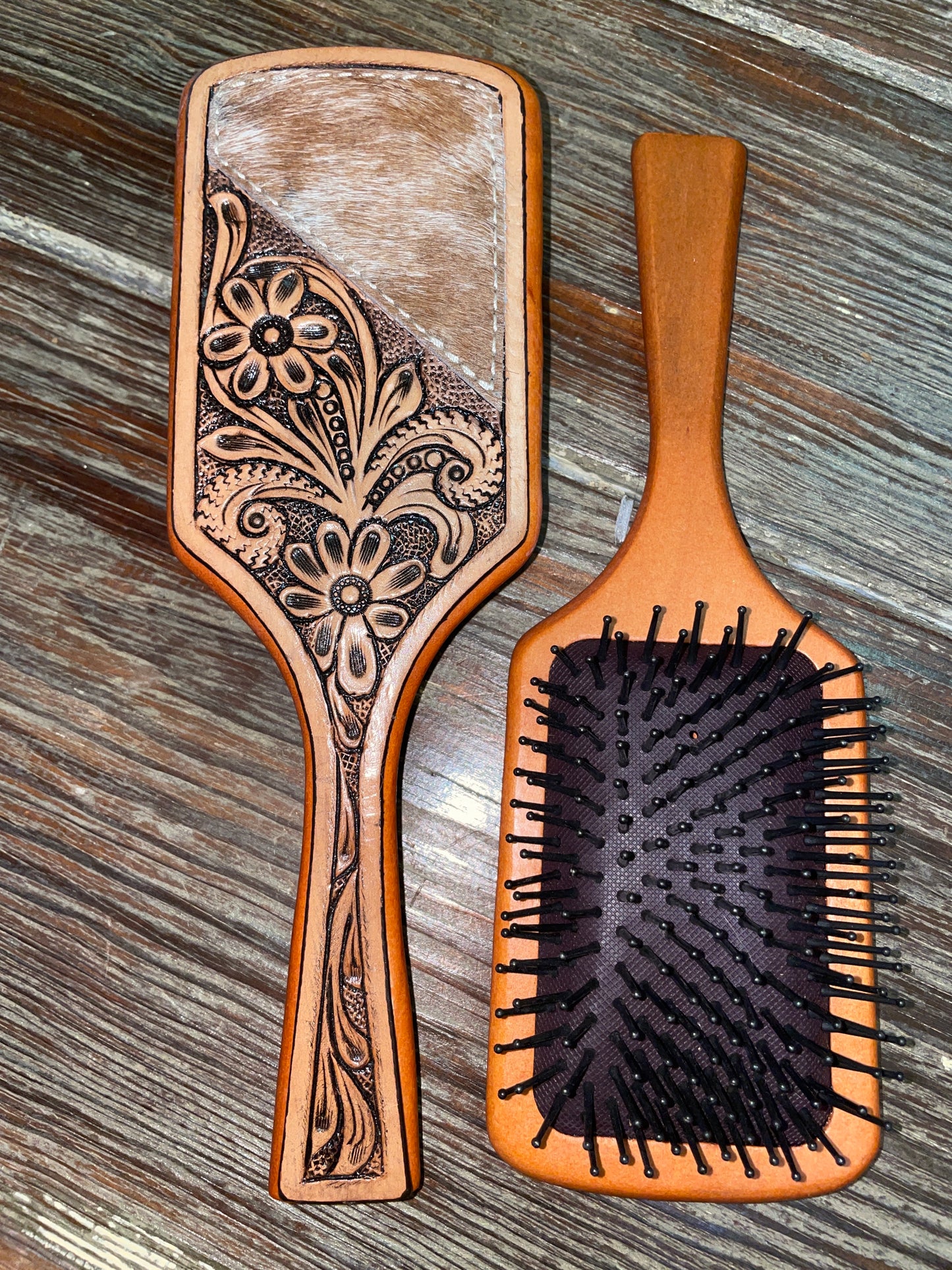 Genuine Tooled Leather Hair Brush