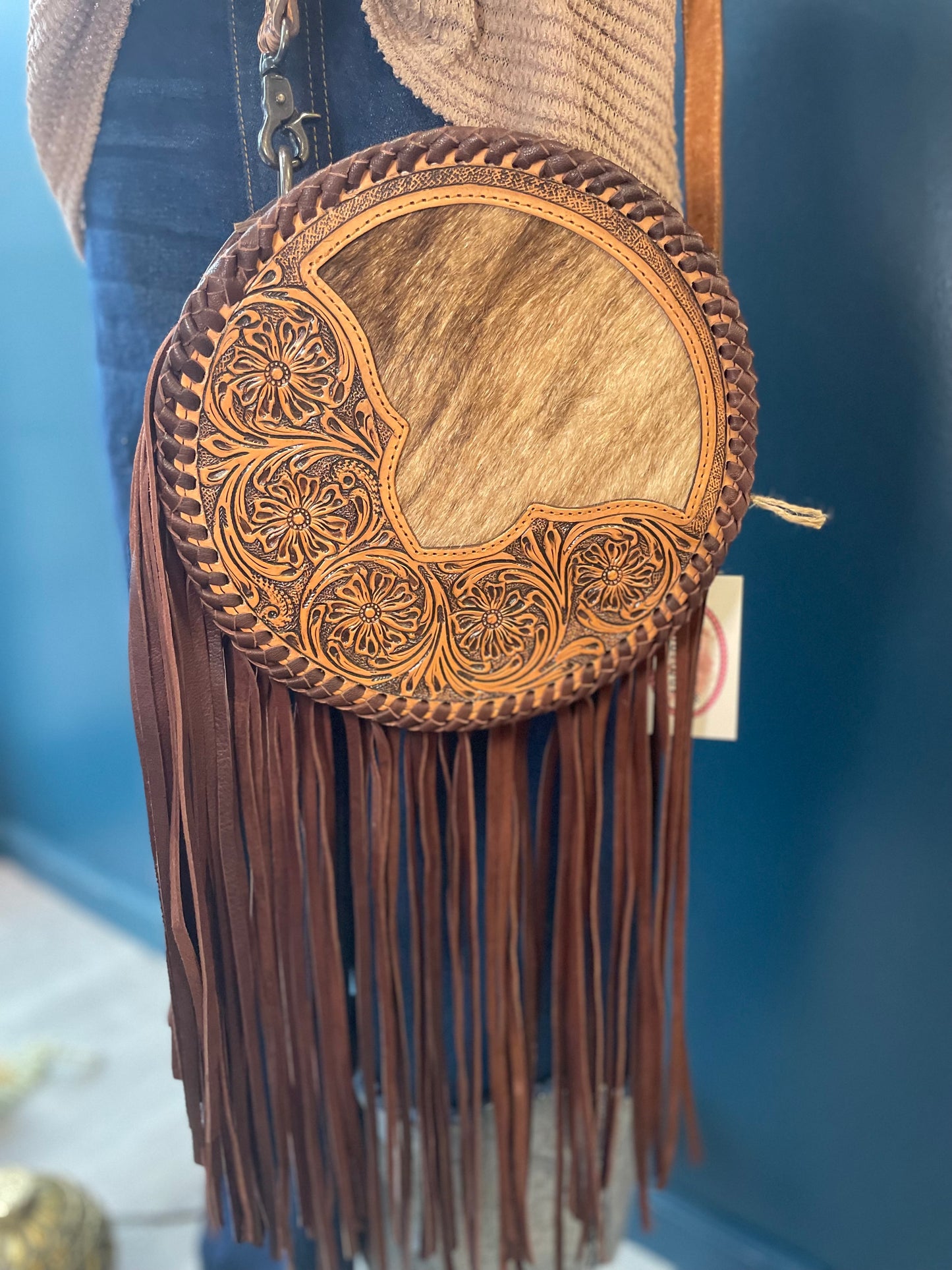 Genuine Cowhide Canteen Bag with Fringe