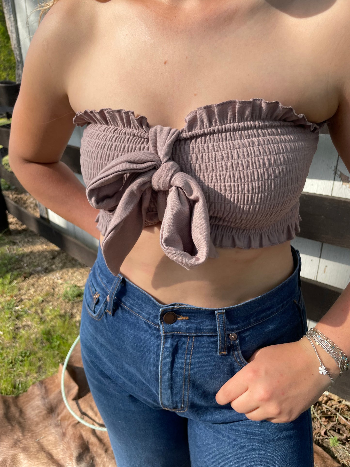 Two-Way Crinkle Tube Top in Mocha
