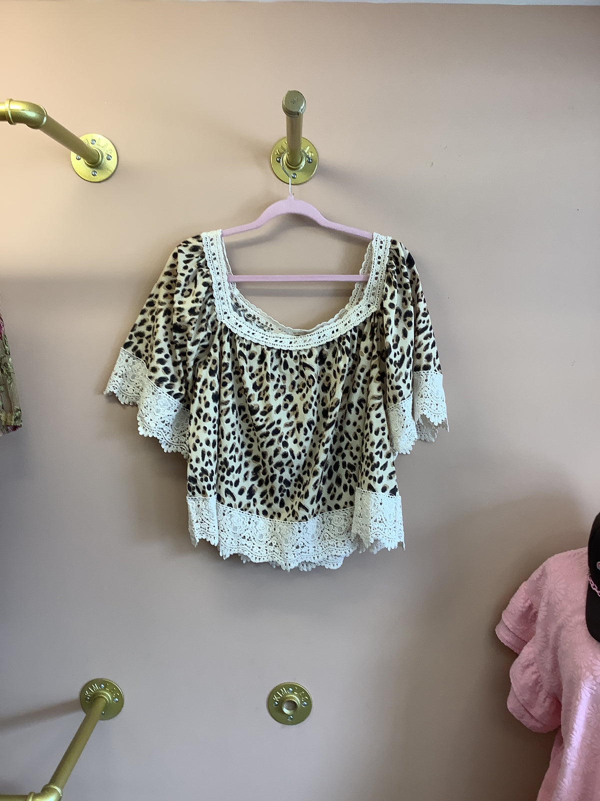 Boho Cheetah Top with Lace Trim