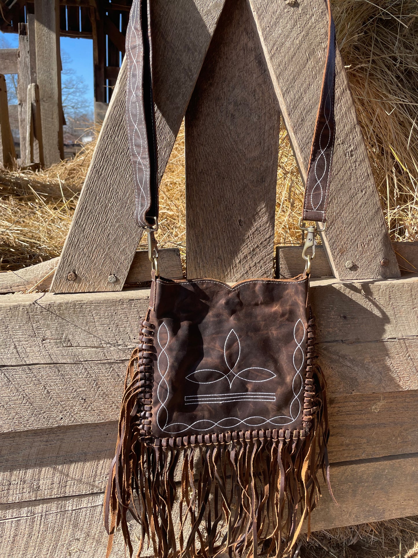 Crazy Horse Distressed Boot Stitch Crossbody Purse
