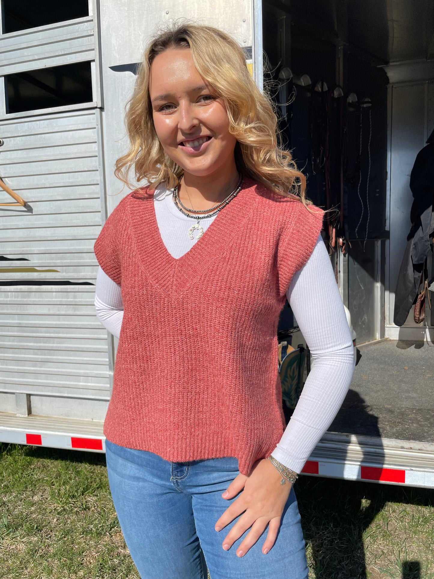 The Jolene Sweater Vest in Terracotta