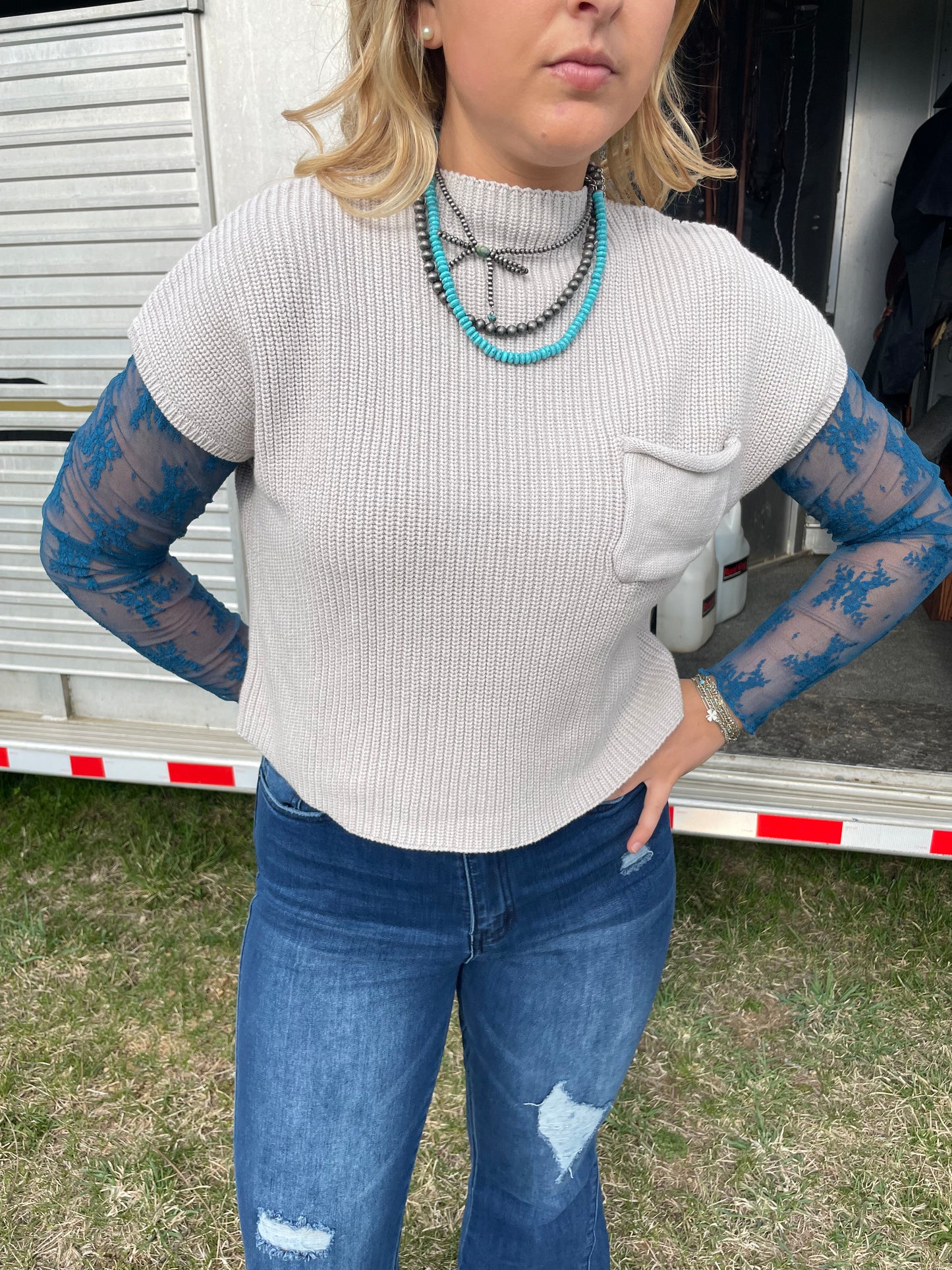 Basic Short Sleeve Cropped Sweater in Bone
