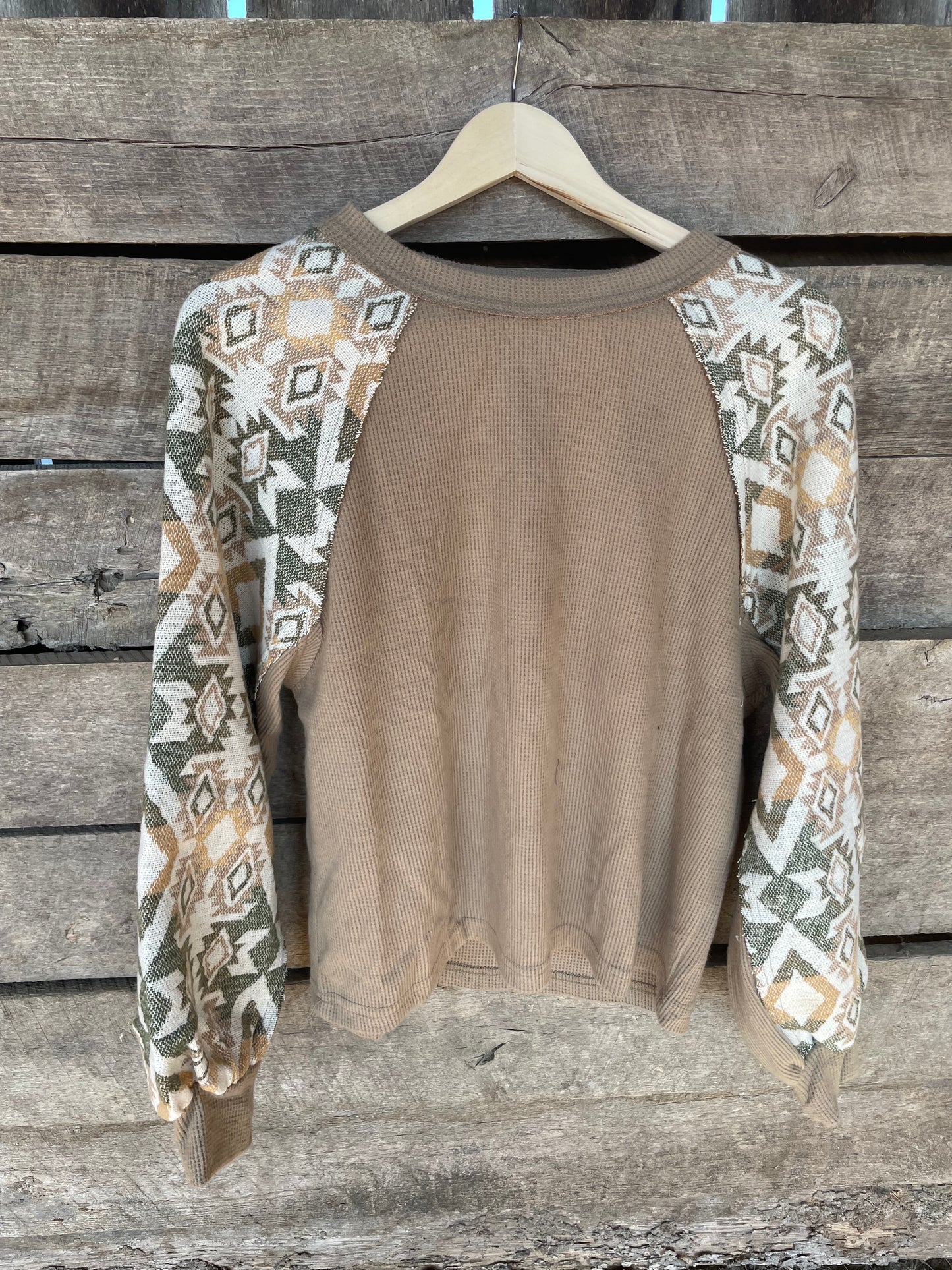 Aztec Bubble Sleeve Knit Top in Mustard