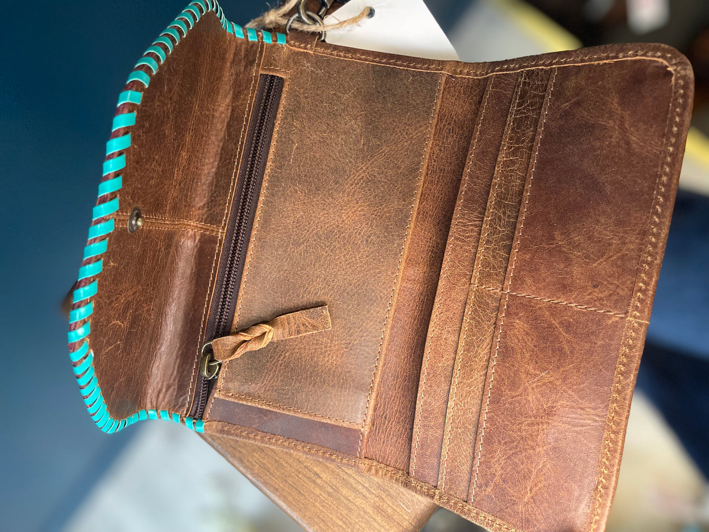 Genuine Cowhide & Tooled Leather Wristlet Wallet