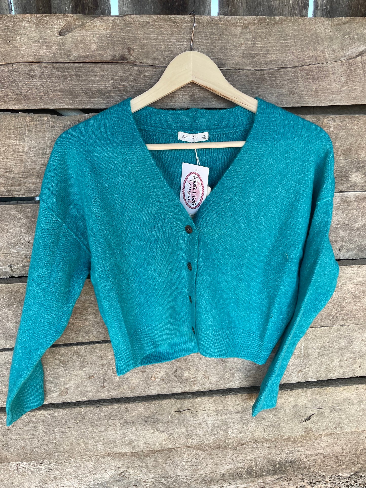 Basic Cropped Cardigan Sweater in Turquoise