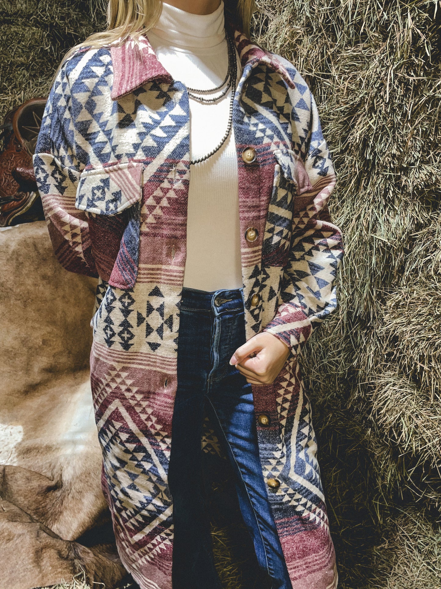 Jade Aztec Duster Shacket in Plum