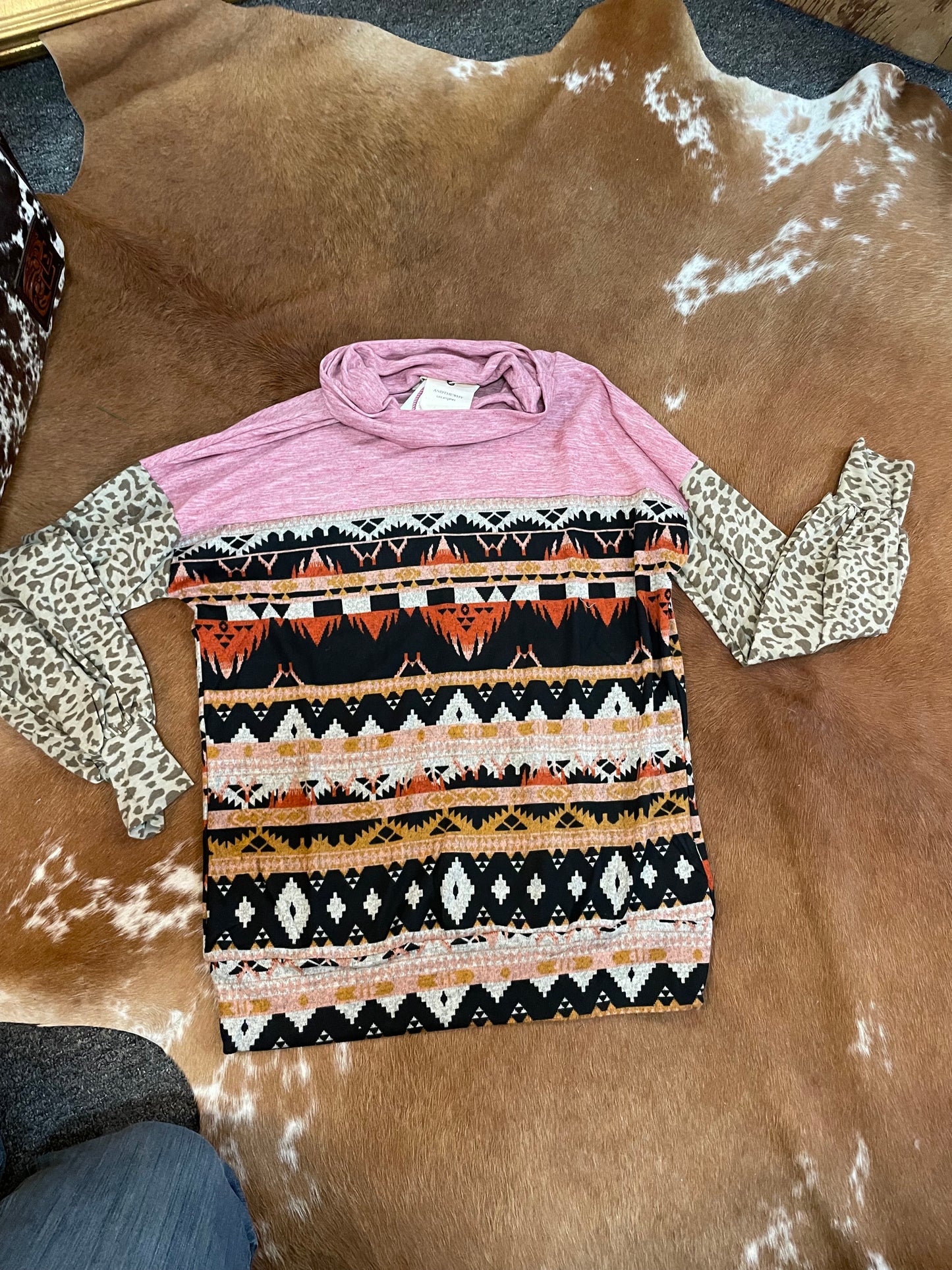 Aztec & Cheetah Cowl Neck Top