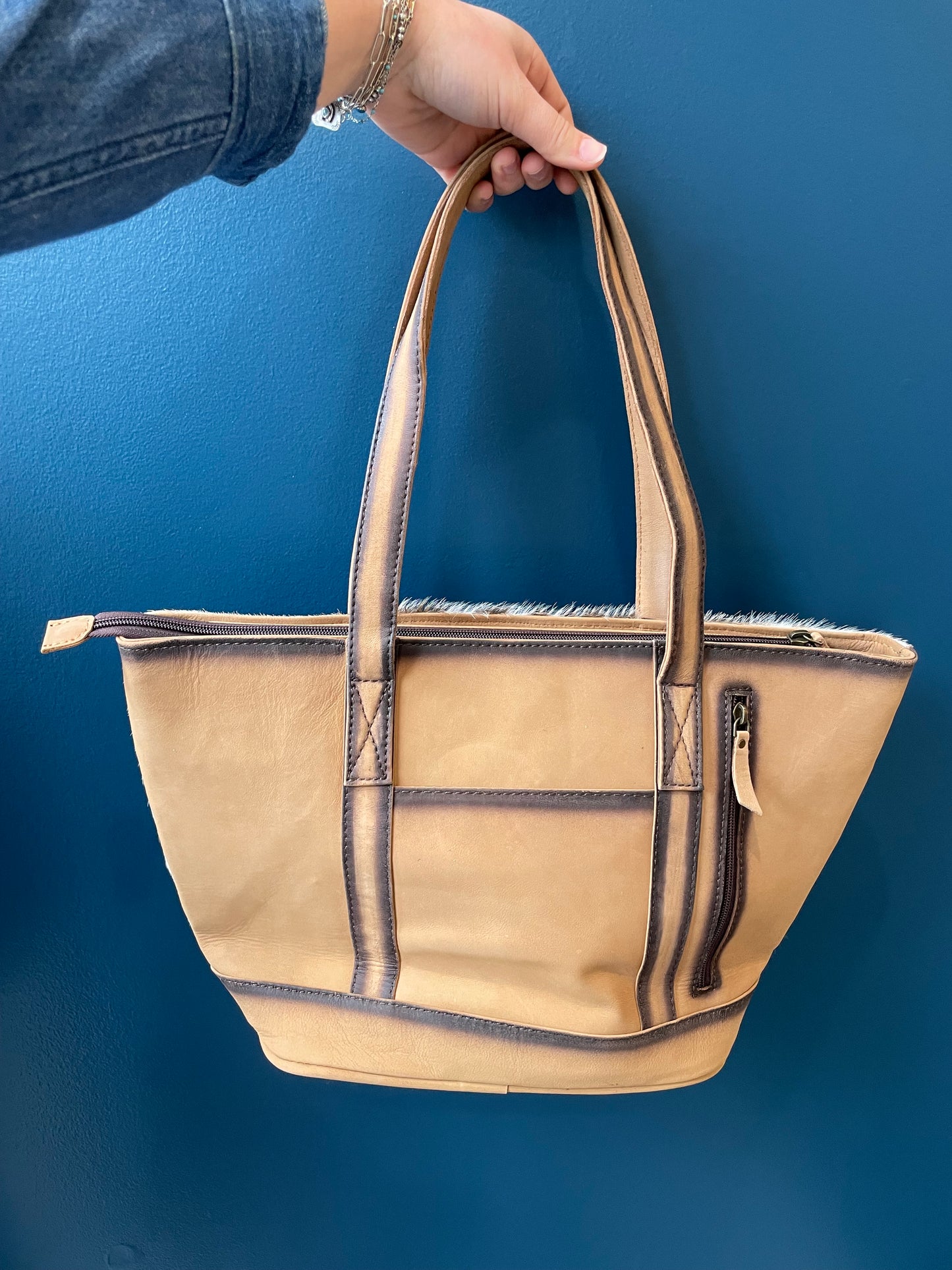 High Call Statement Tote Bag // Leather + Cowhide