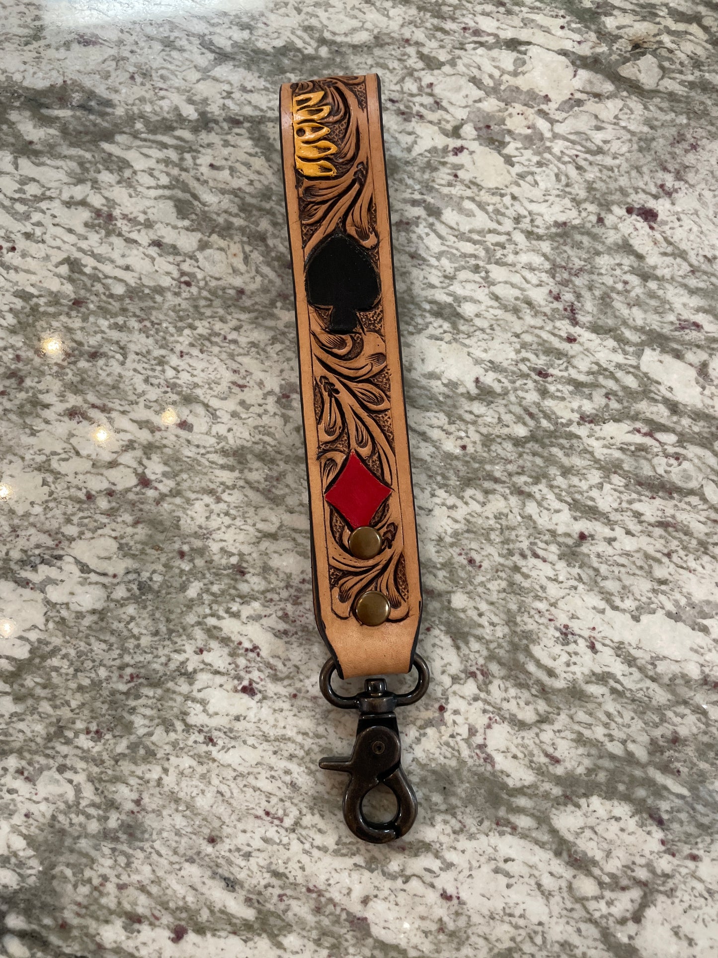 Tooled Leather Wristlet Strap // Joker