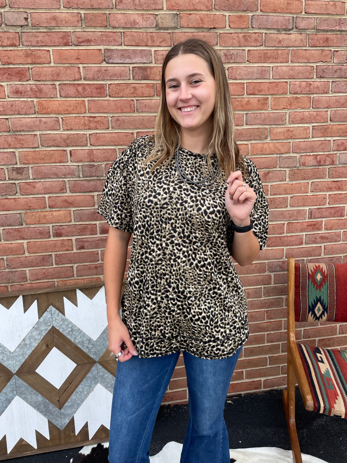 Oversized Cheetah Print Stretch Tee
