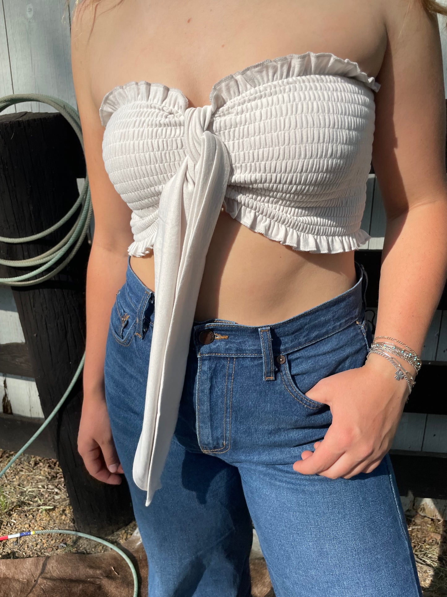 Two-Way Crinkle Tube Top in Mocha Ash