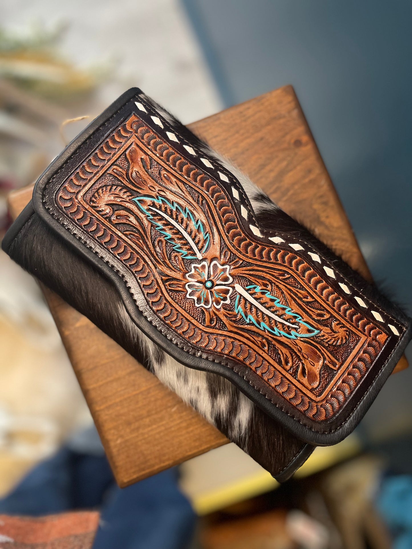 Jumbo Cowhide & Tooled Leather Clutch
