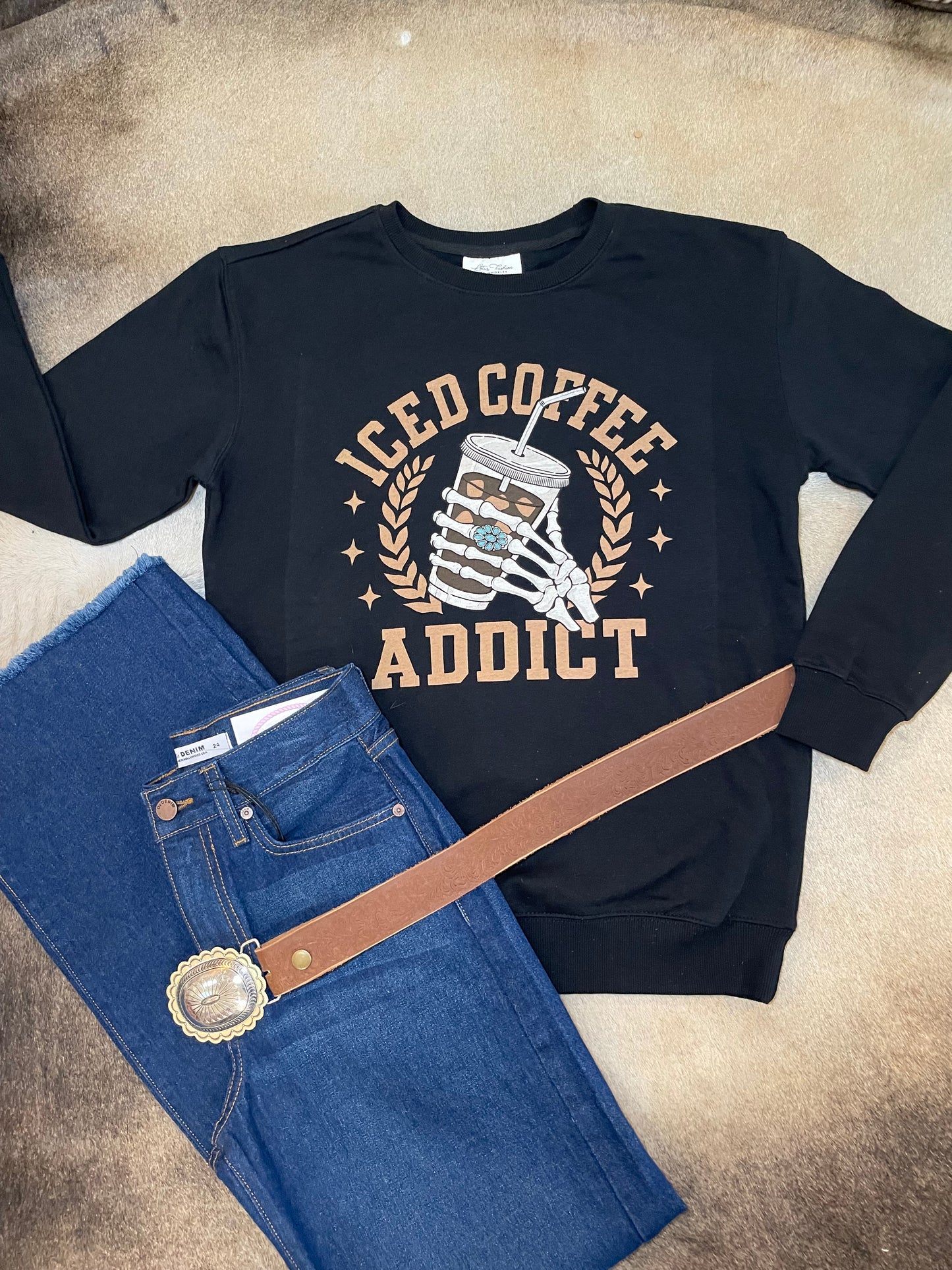 Iced Coffee Addict Graphic Crewneck Sweatshirt