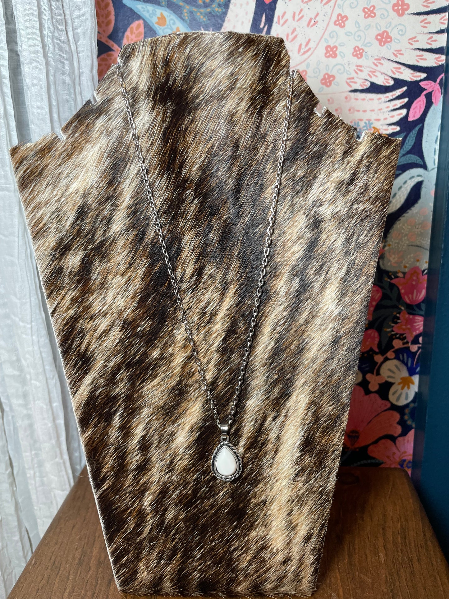 White Buffalo Teardrop Necklace