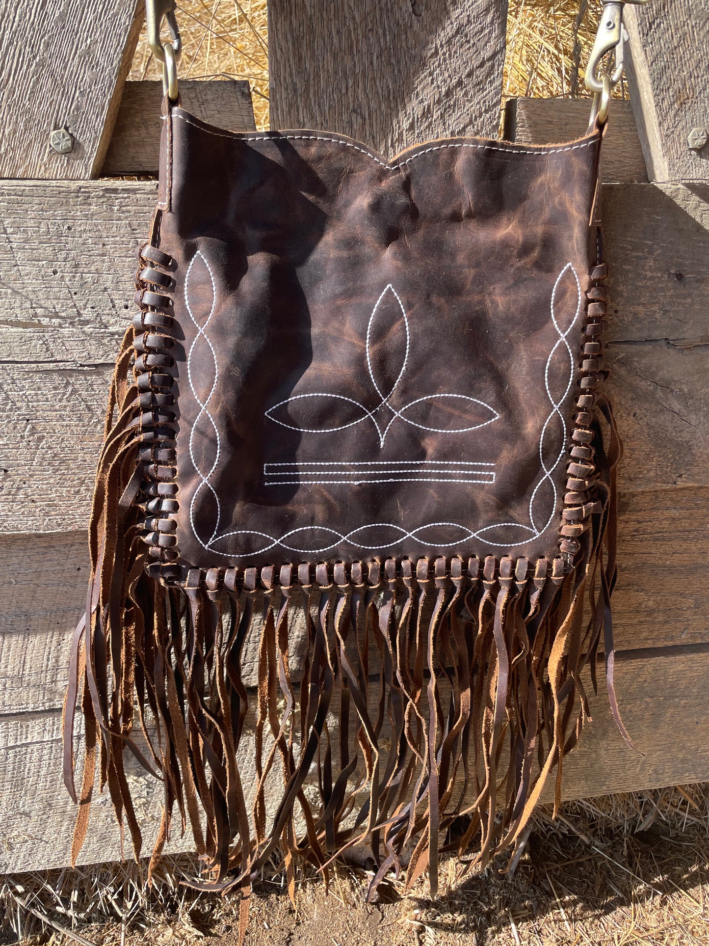 Crazy Horse Distressed Boot Stitch Crossbody Purse