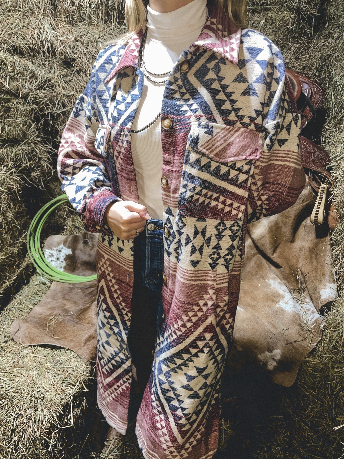 Jade Aztec Duster Shacket in Plum