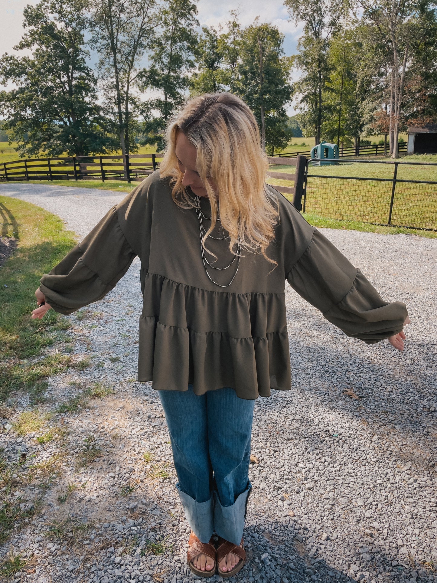 Becca Tiered Top in Olive