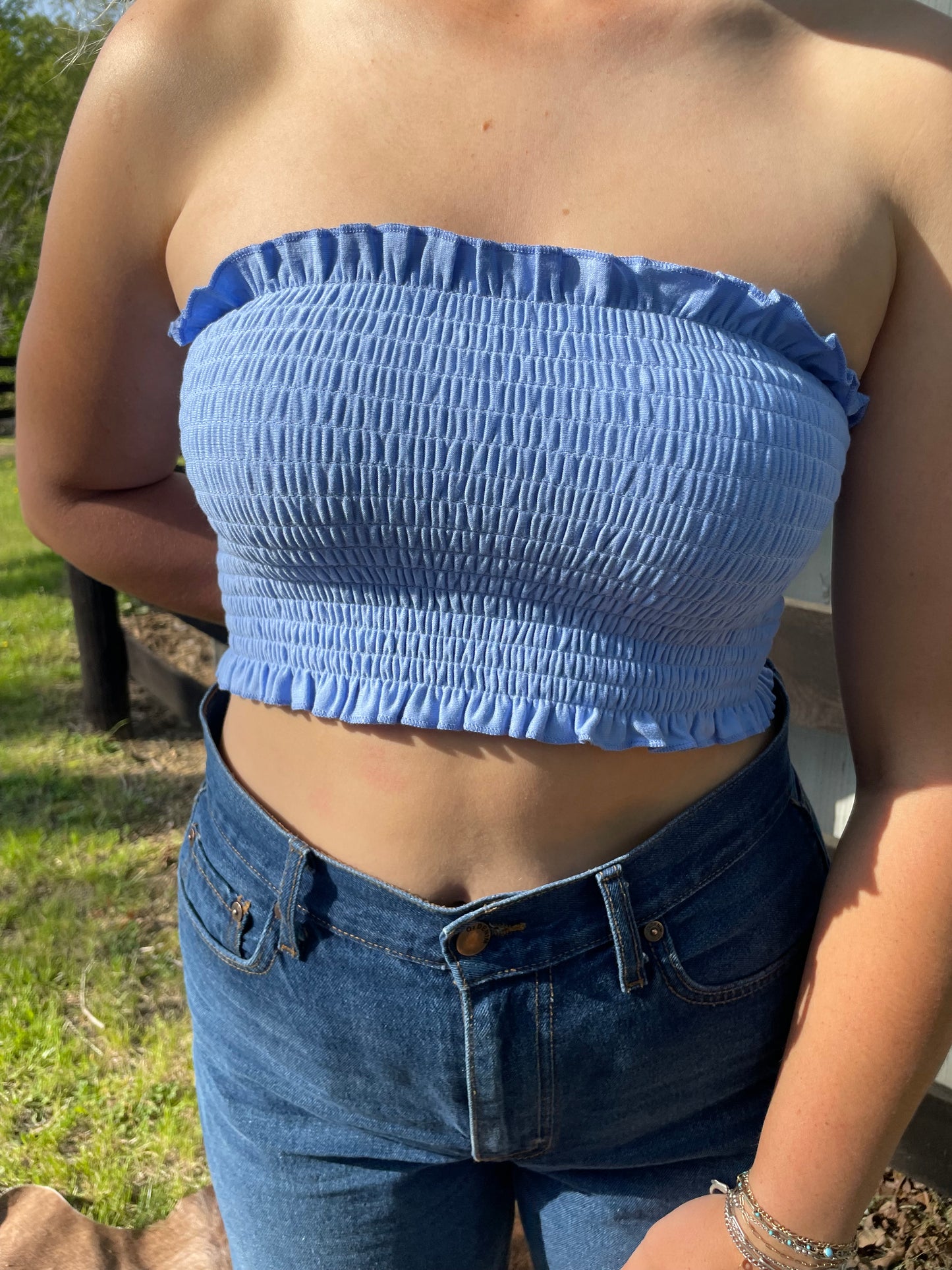 Two-Way Crinkle Tube Top in Powder Blue