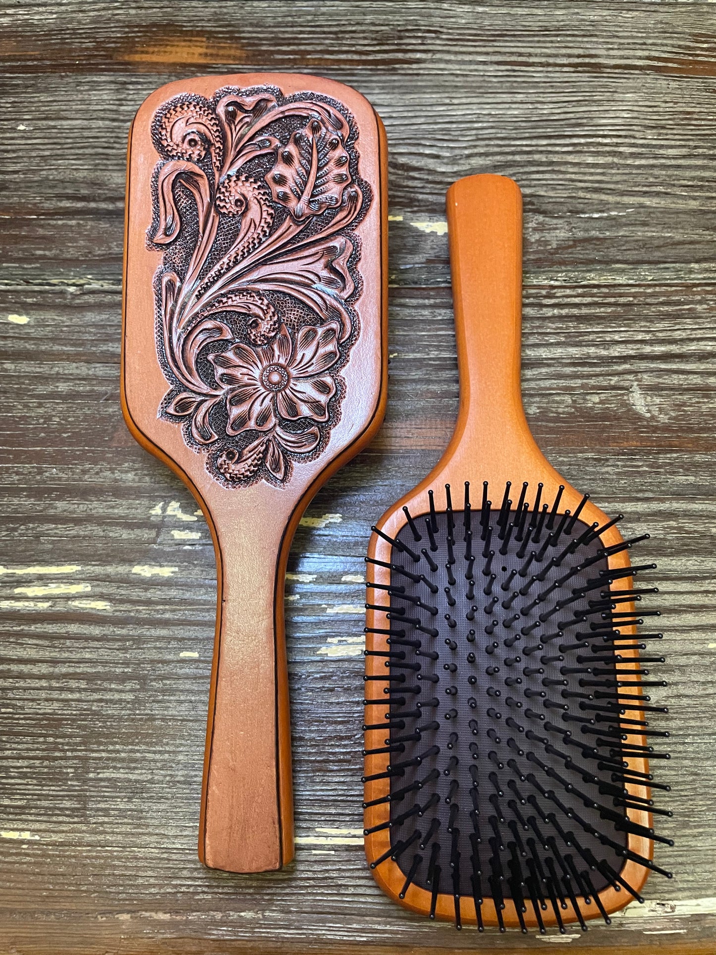 Genuine Tooled Leather Hair Brush