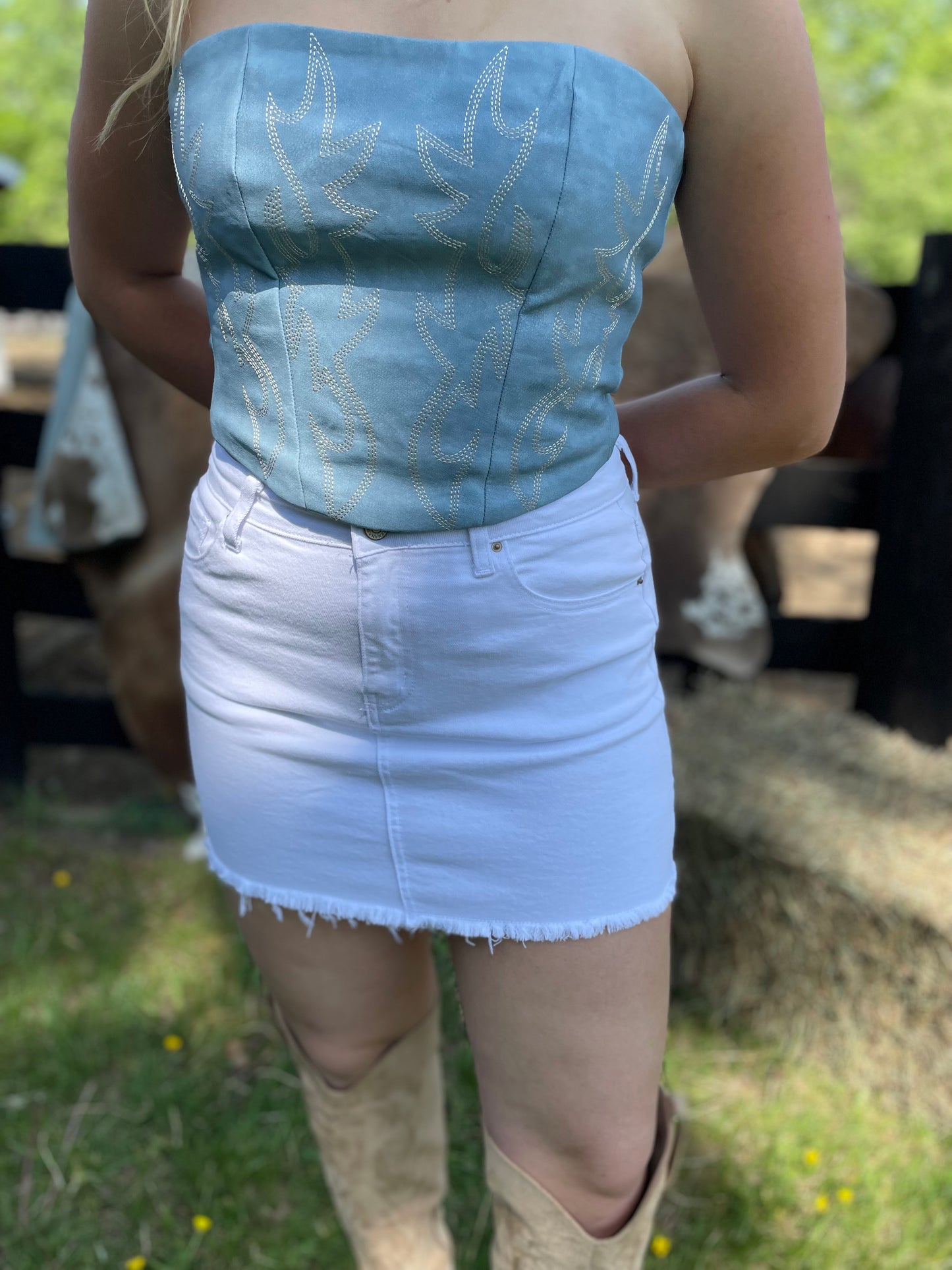 Arizona Boot Stitch Corset Top in Powder Blue