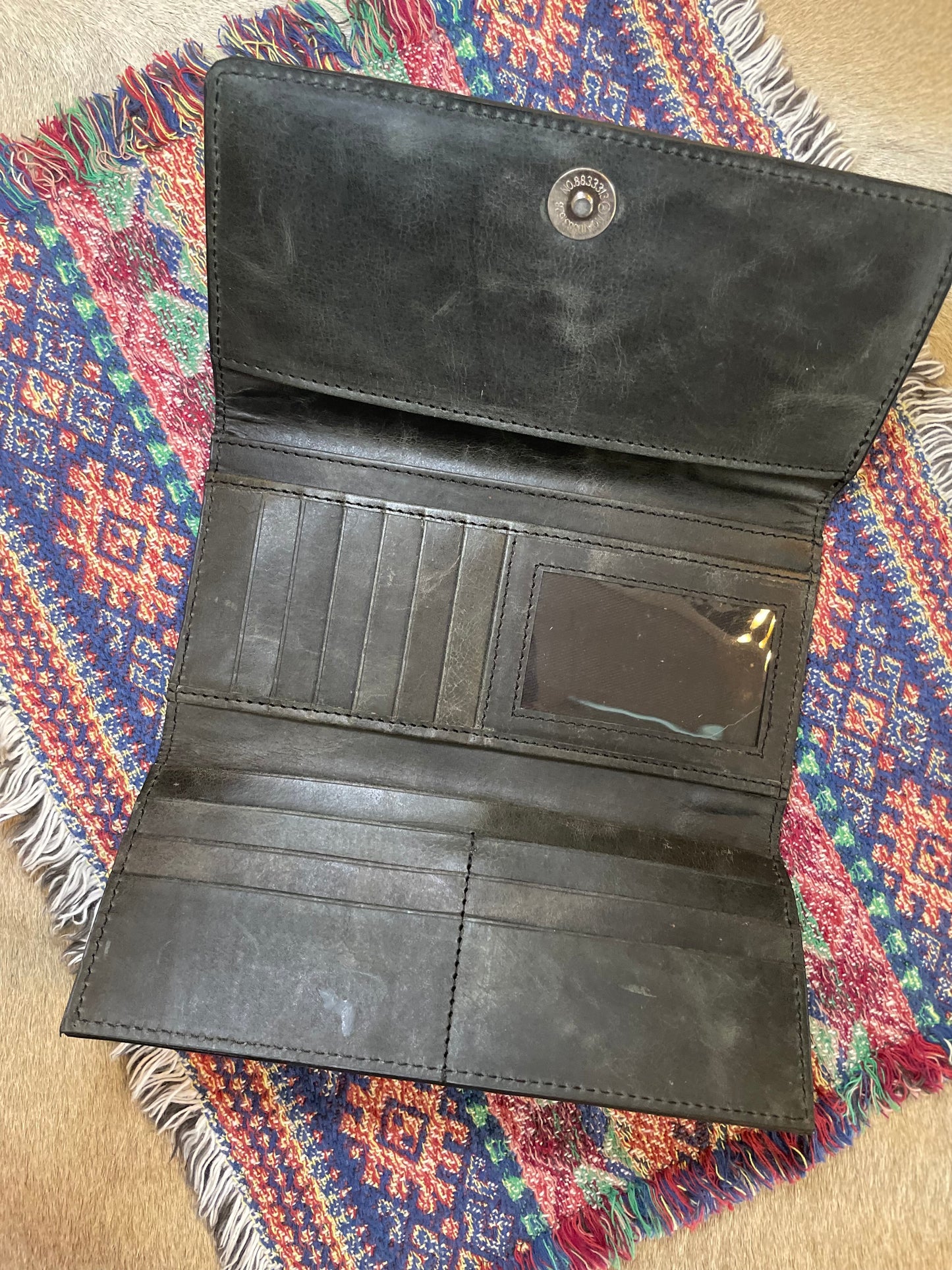 Basketweave Leather & Cowhide Tri-fold Wallet