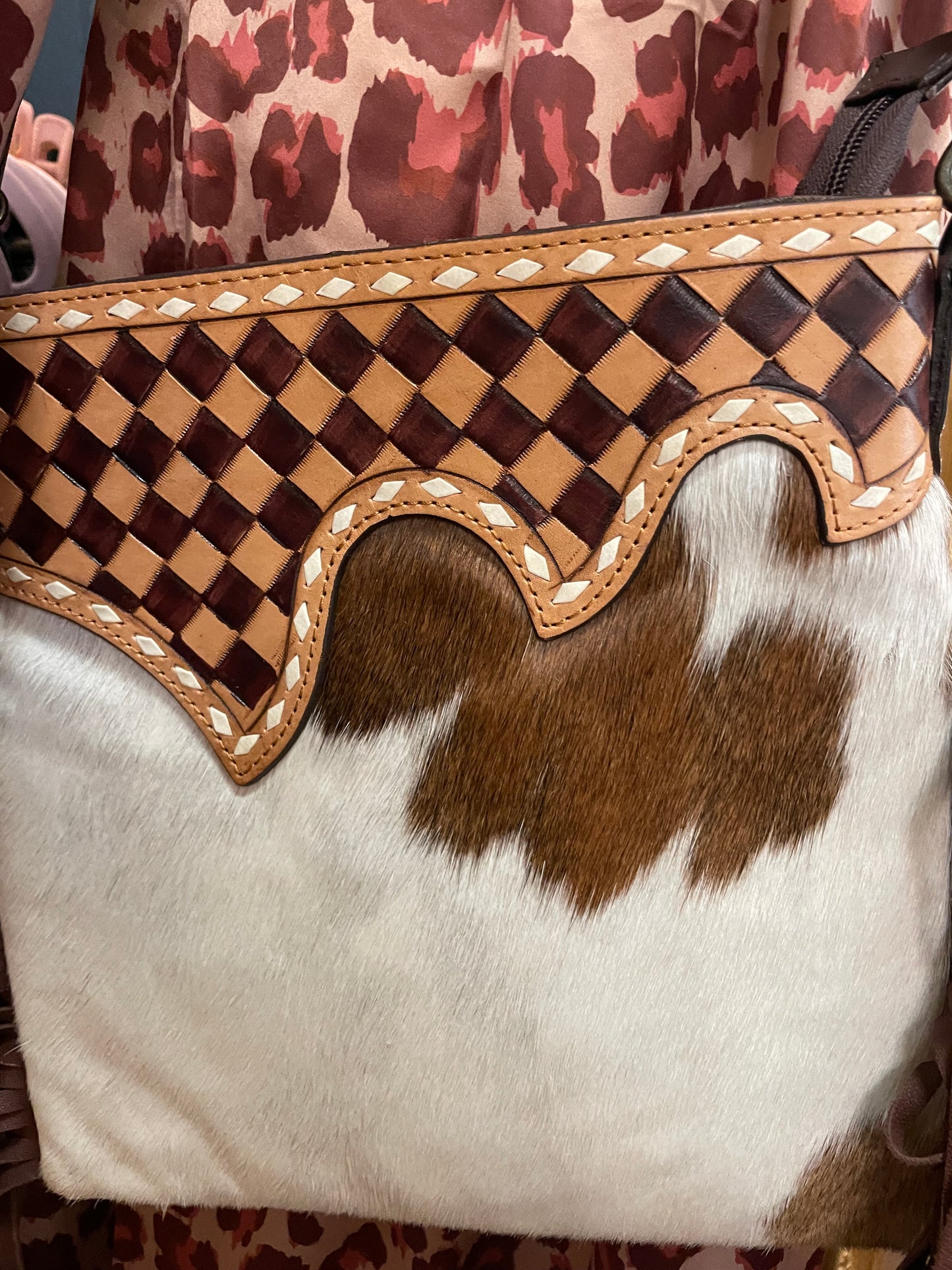 Checkered Cowhide Fringe Crossbody // Neutral