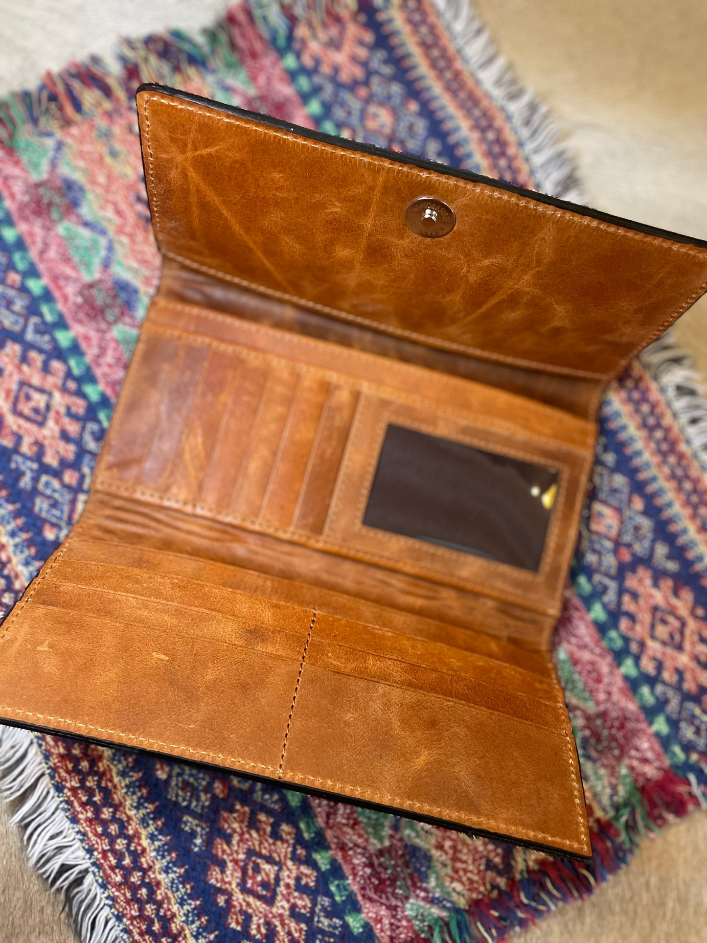 Basketweave Leather & Cowhide Tri-fold Wallet