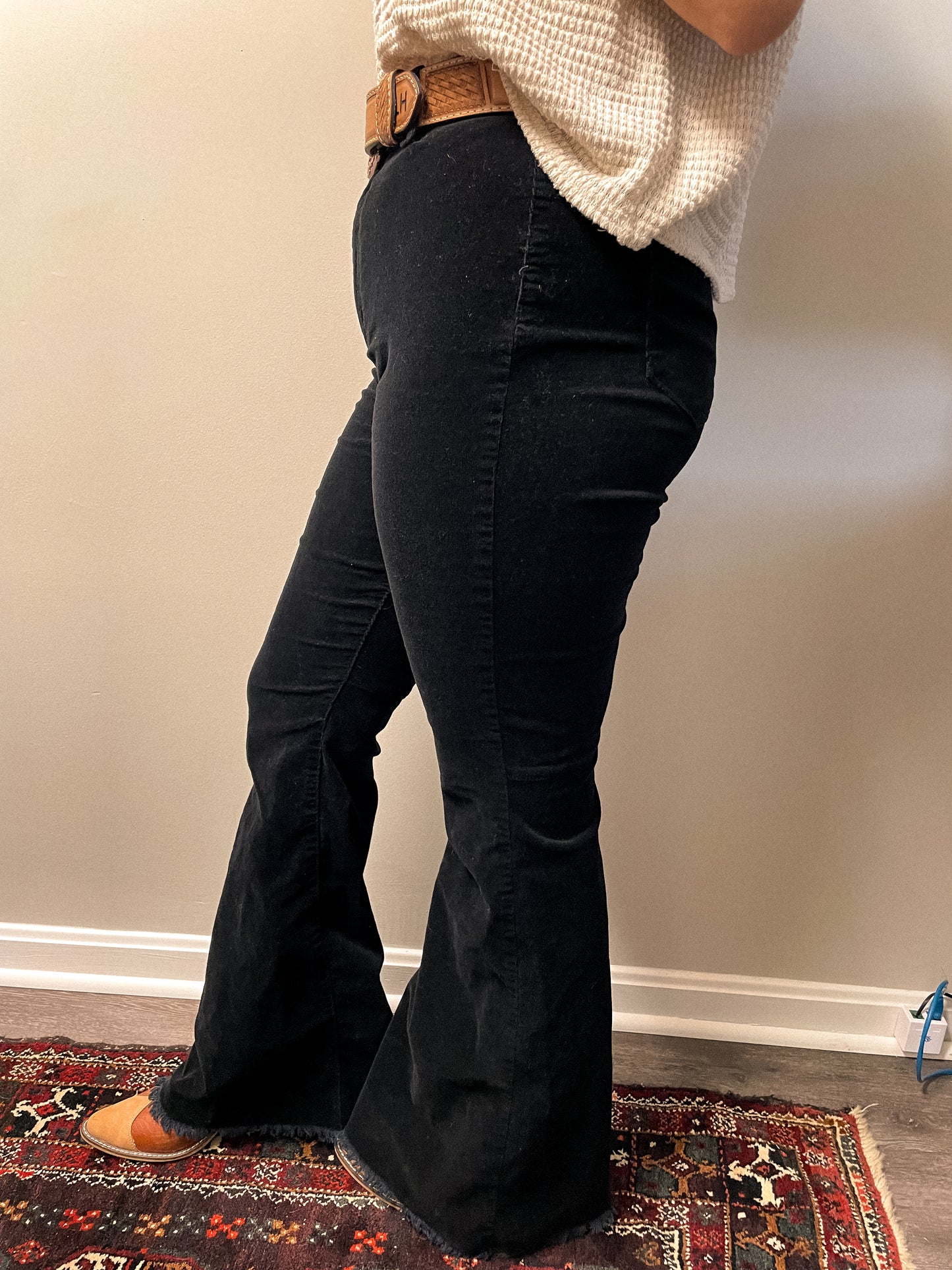 Corduroy Flare Jeans in Black