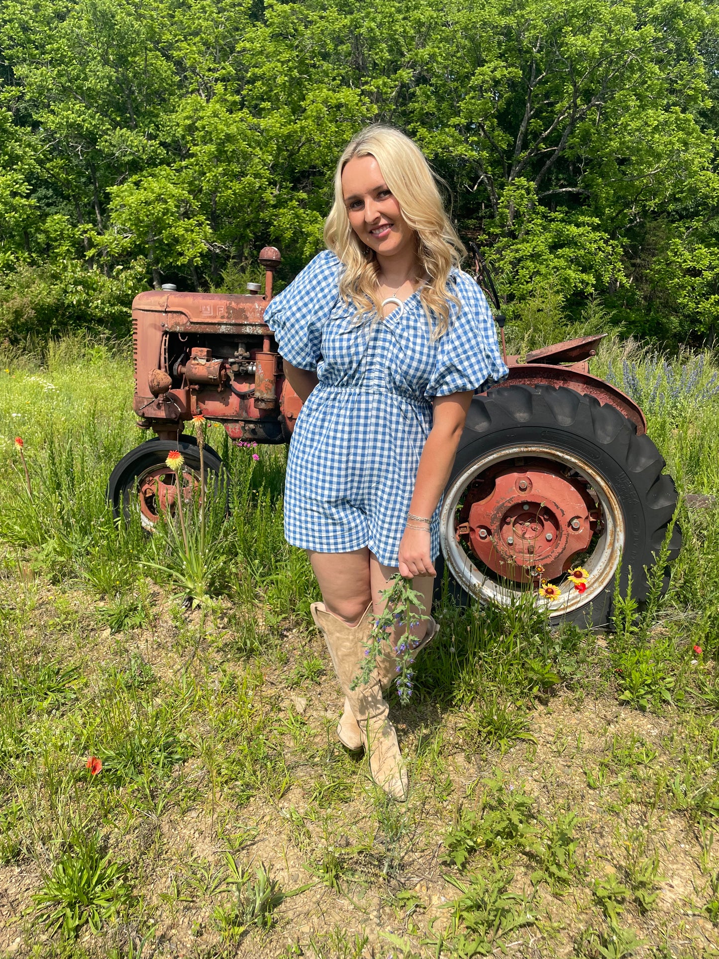 American Honey Gingham Romper