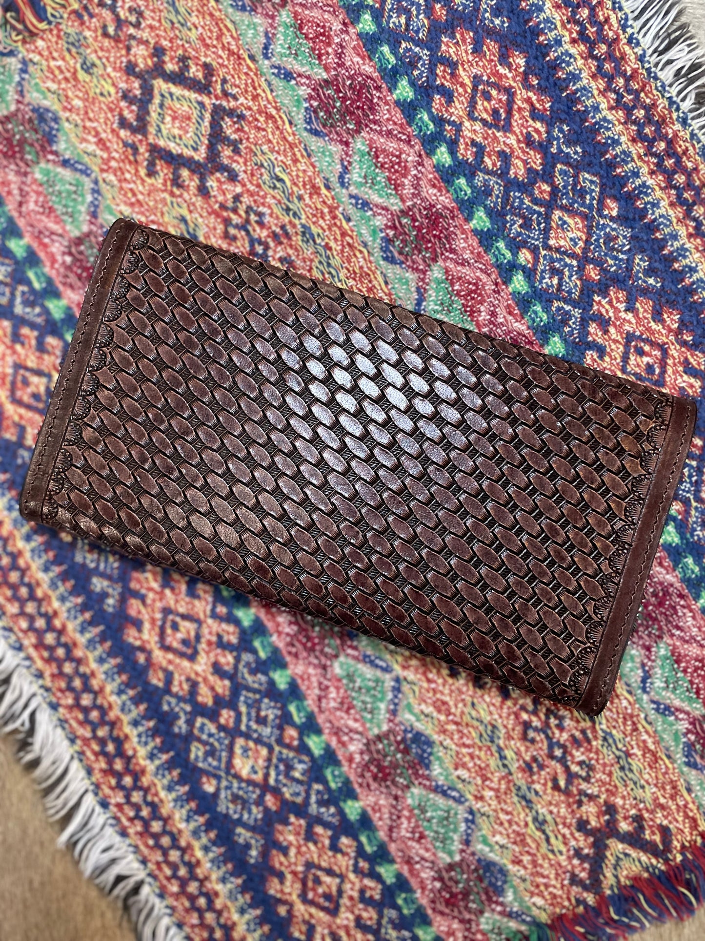 Basketweave Leather & Cowhide Tri-fold Wallet