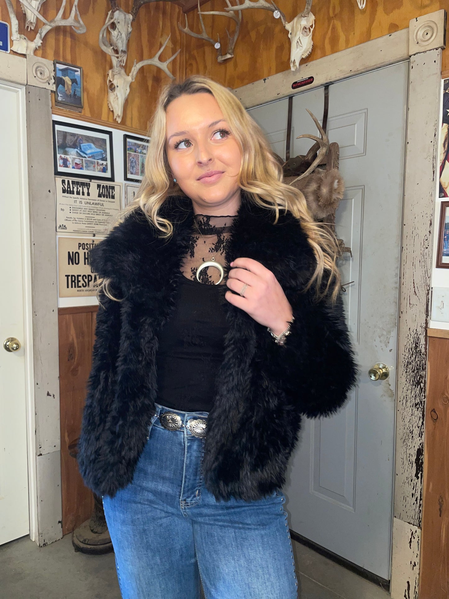 Faux Fur Coat in Black