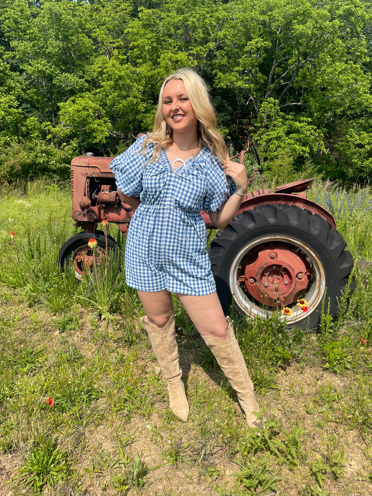 American Honey Gingham Romper