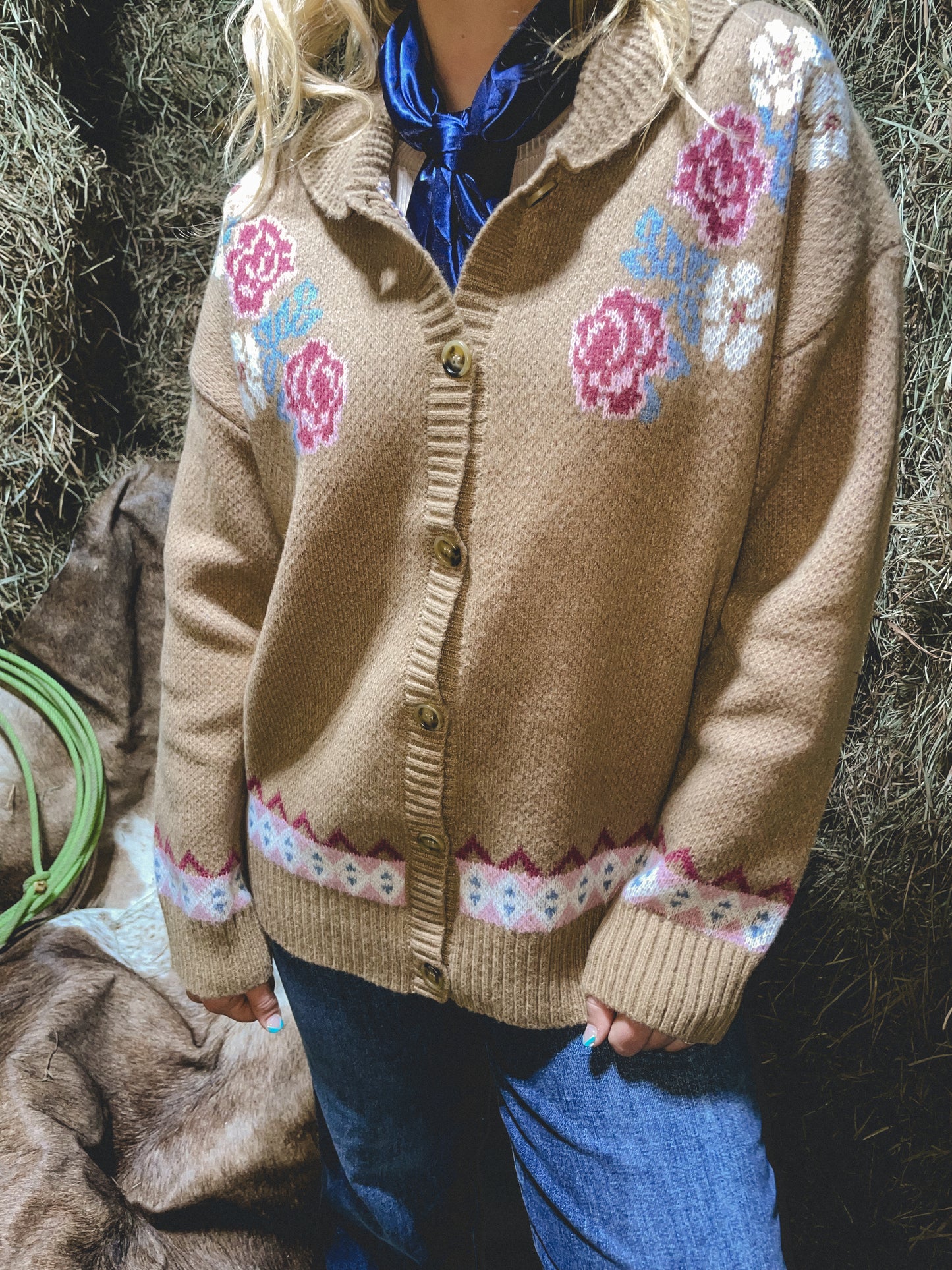 Floral Longhorn Cardigan Sweater