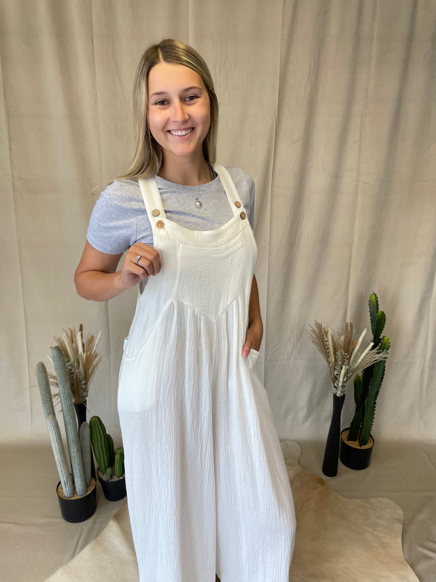 The Bailey Gauze Jumpsuit in White