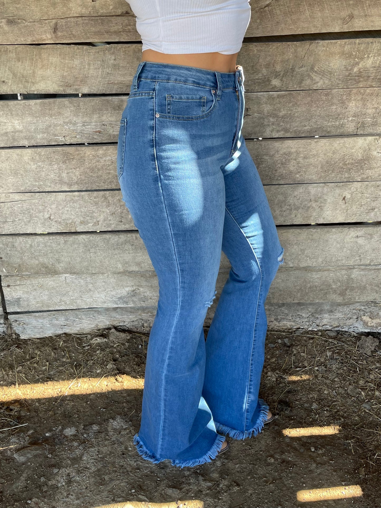 Bella Flare Jeans in Distressed Medium Wash (LONG INSEAM)